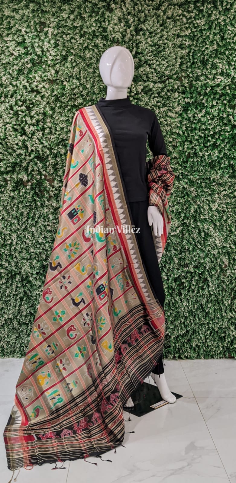 IndianVillèz Beige Odisha Handloom Nabakothi Silk Dupatta