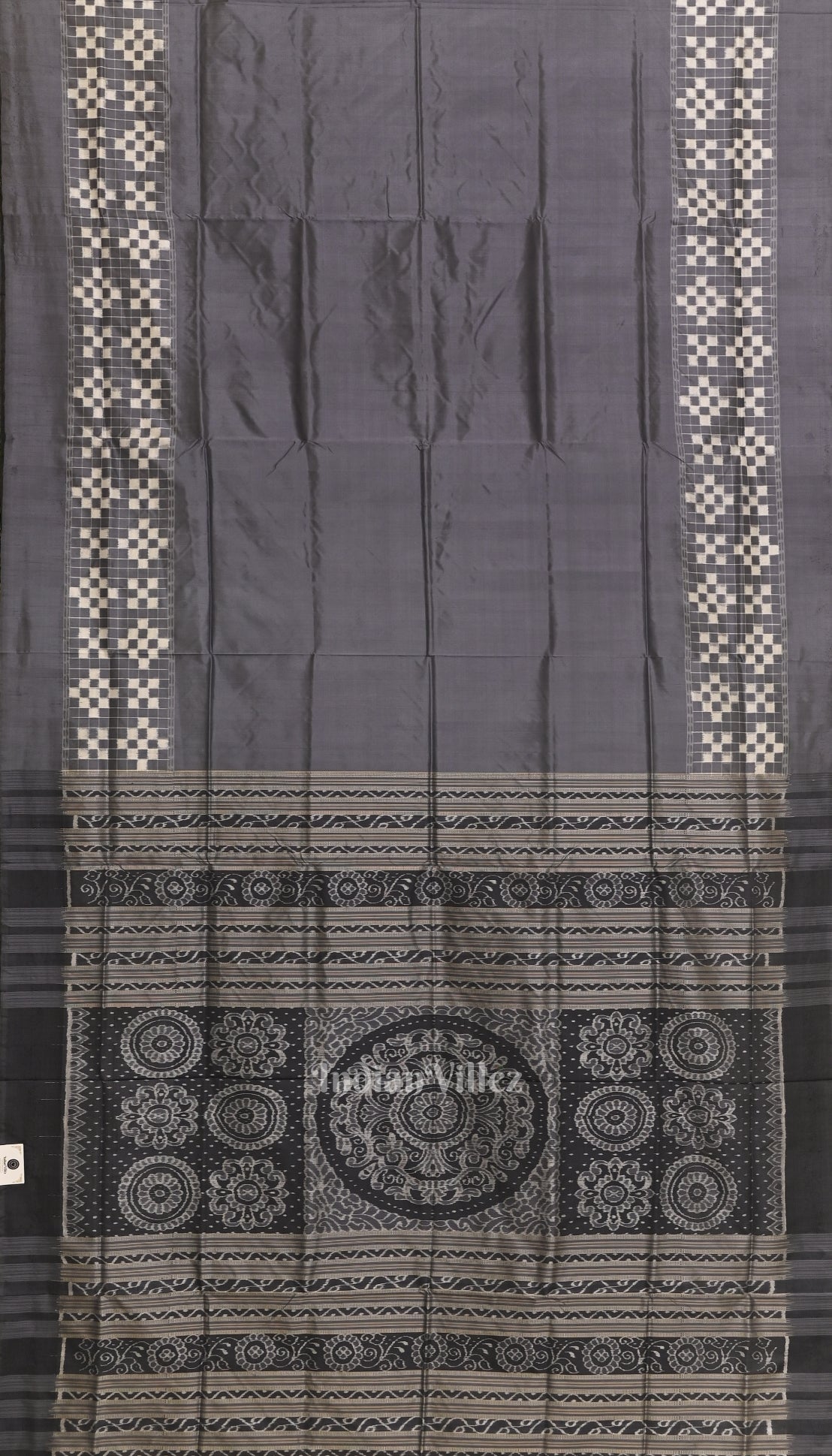IndianVillèz Cement Gray Pasapali Contemporary Sambalpuri Ikat Silk Saree - view 2