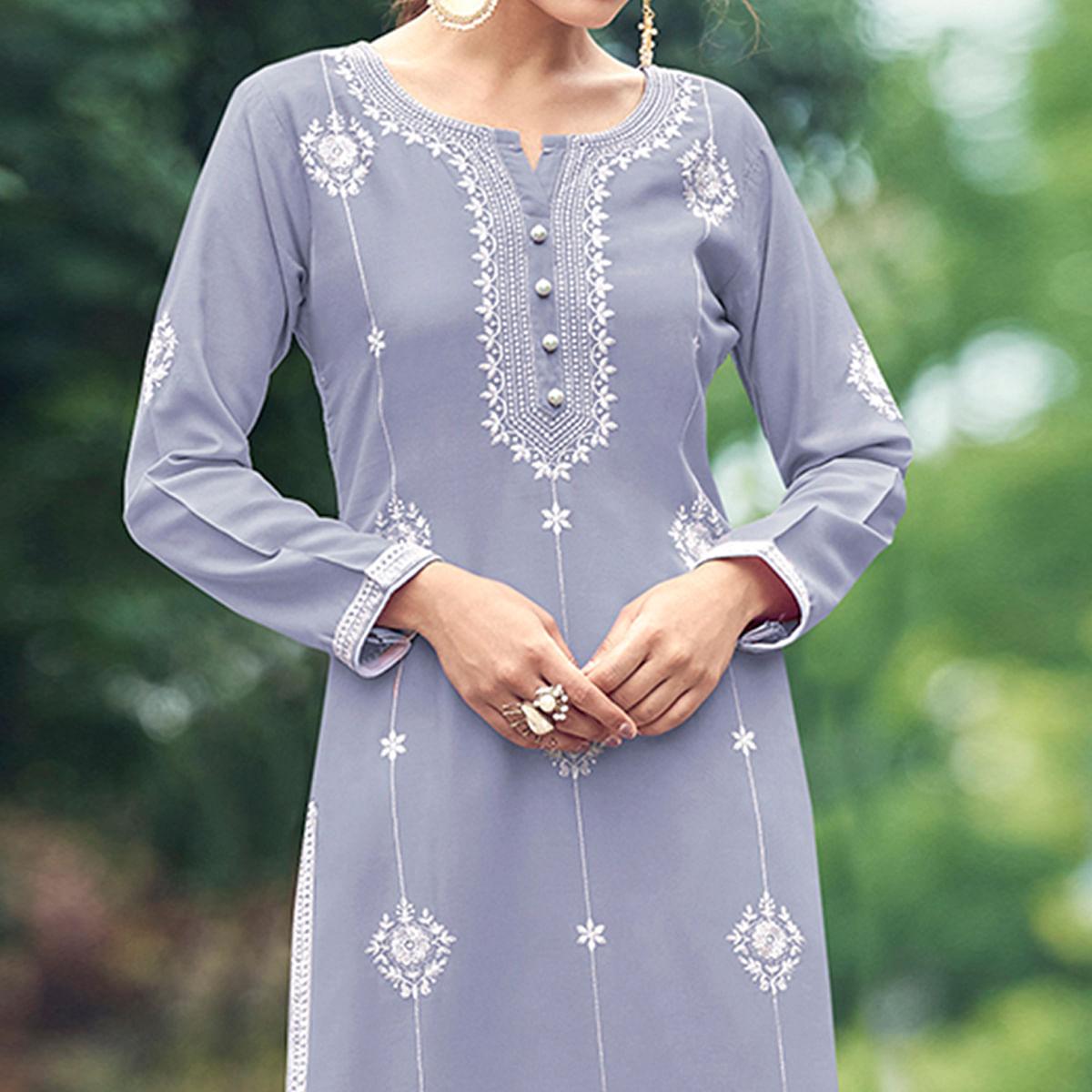 Peachmode Seller Lavender Lakhnawi Work Rayon Kurti - view 2