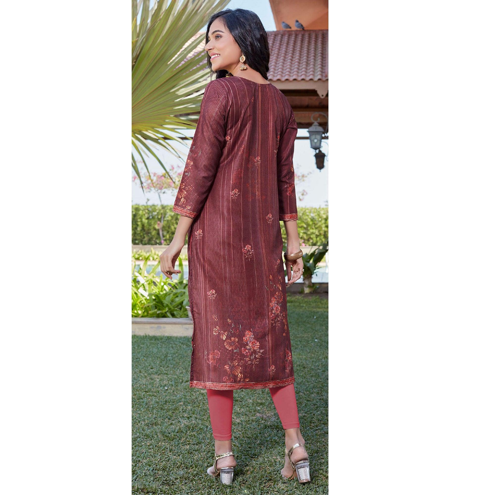 Peachmode Seller Maroon Sequins Embroidered Cotton Silk Kurti - view 2