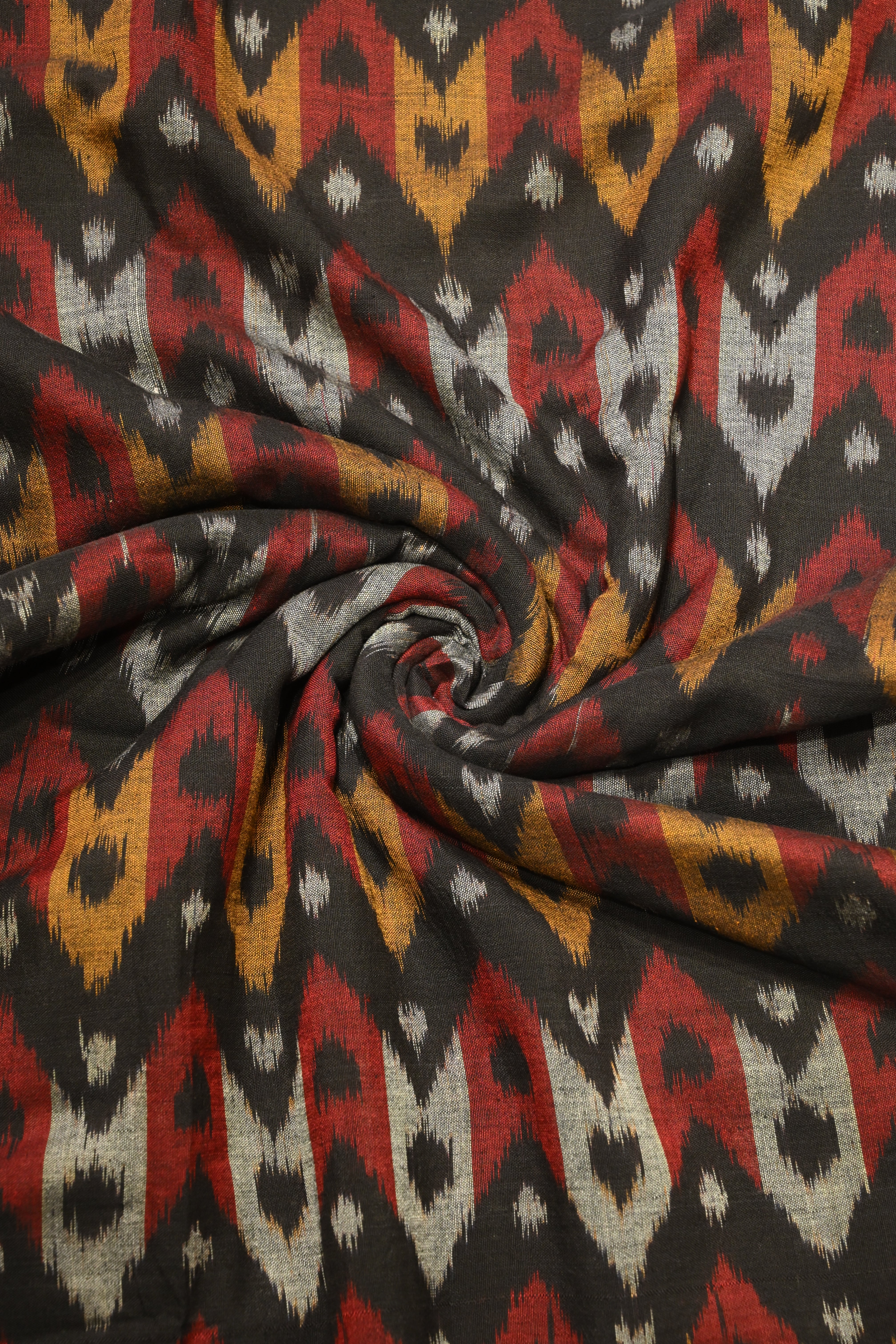 IndianVillèz Black with Multicolour Sambalpuri Ikat Cotton Fabric