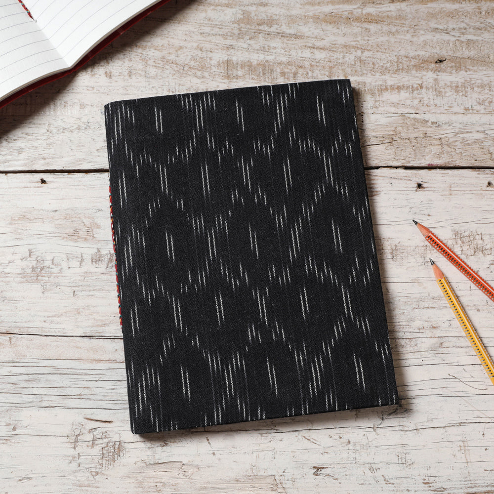 CHUTNEY CRAFT STUDIO Black - Ikat Fabric Cover Handmade Paper Notebook (9 x 7 in)
