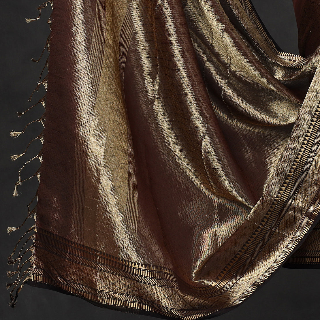 ITOKRI CRAFTS INITIATIVE Brown - 2pc Tissue Zari Handloom Cotton Maheshwari Dress Material - view 4