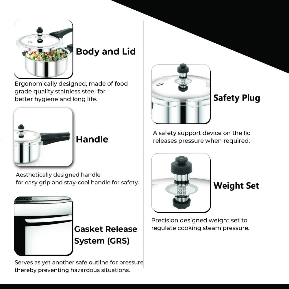 AVIAS Riara Premium Stainless Steel Tri-Ply Pressure Cooker With Outer Lid | Gas & Induction Compatible | Silver - view 6