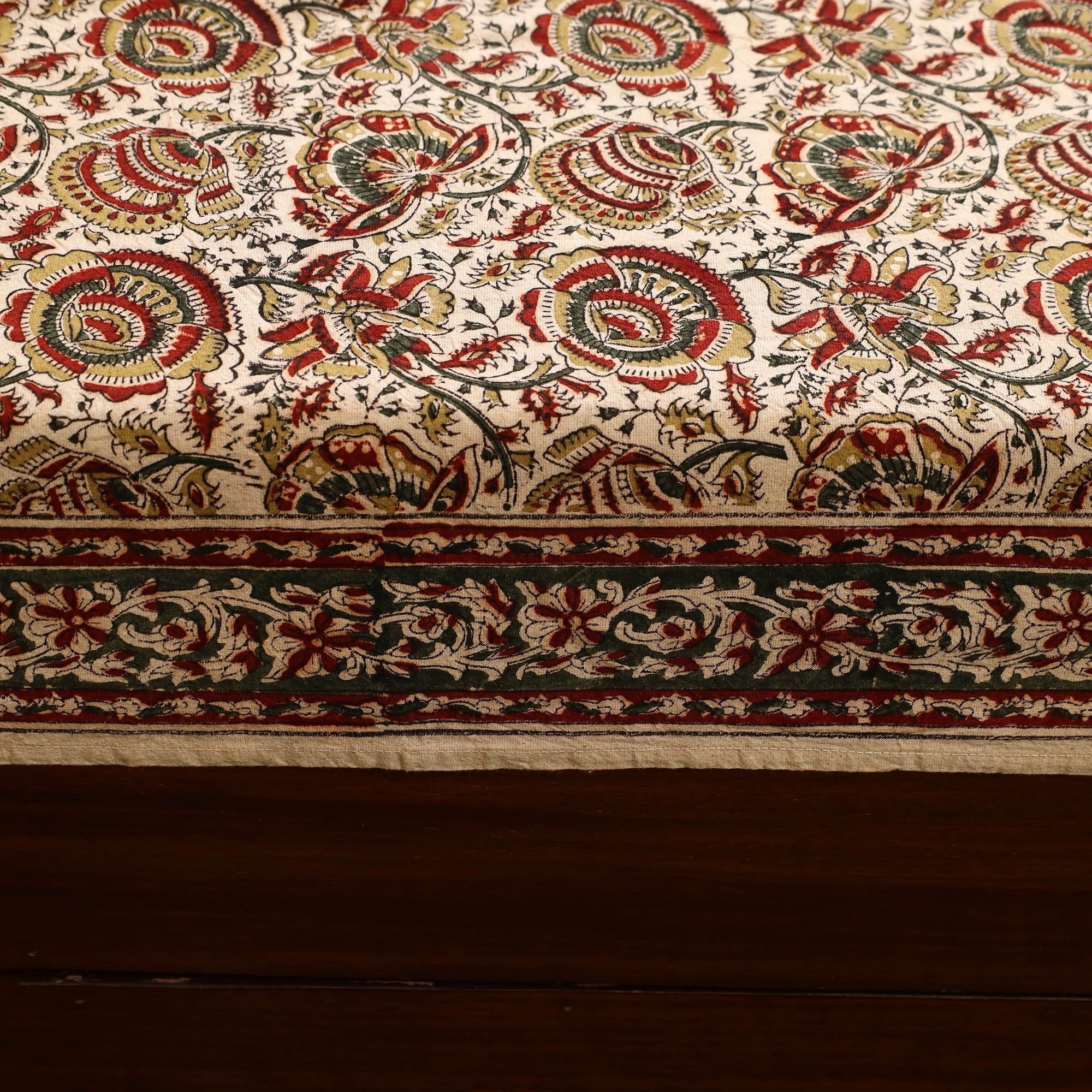 PITCHUKA SRINIVAS KALAMKARI PEDANA Beige -Block Print Cotton Pedana Kalamkari Bed Sheet 06 - view 2
