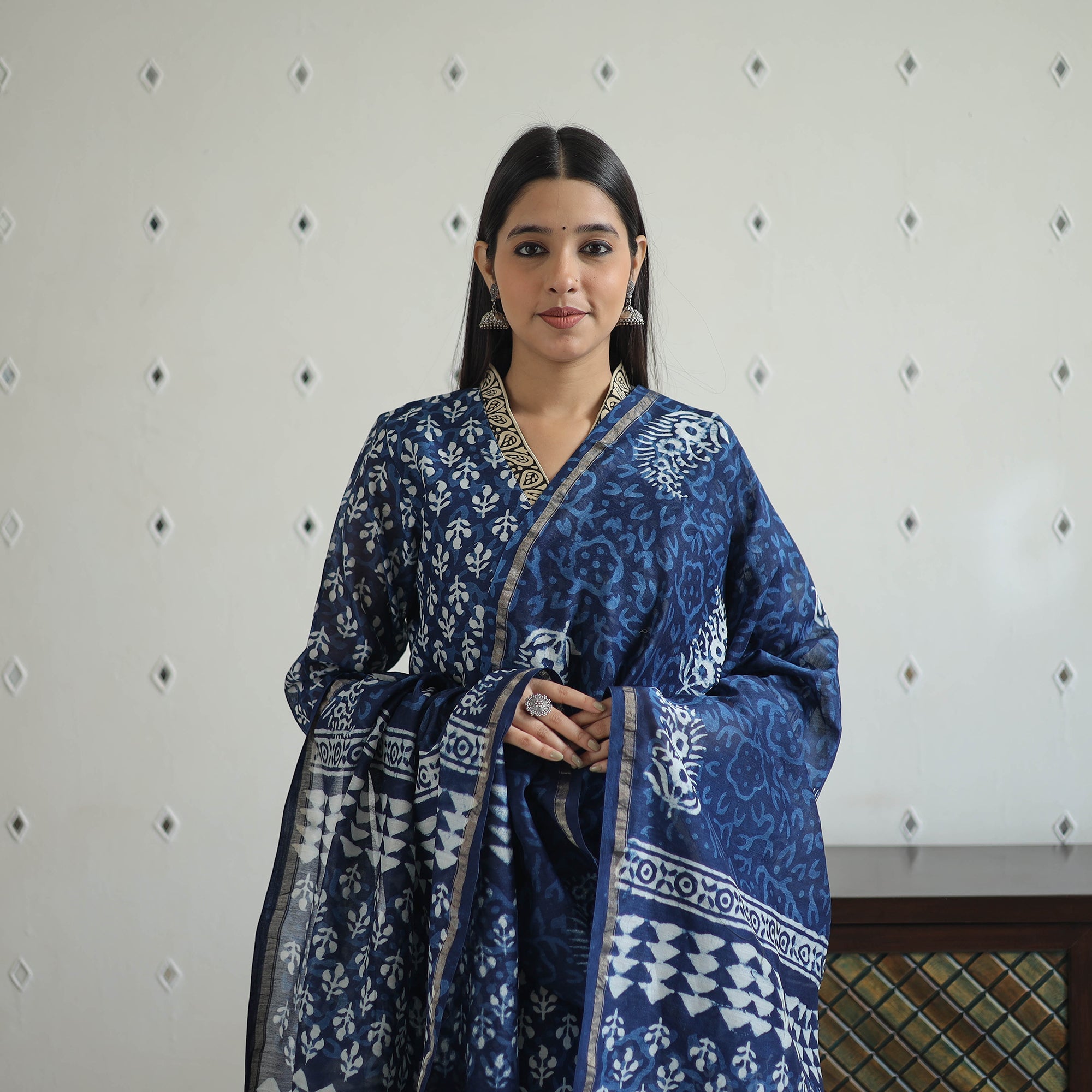 ITOKRI CASUALS Blue - Hand Block Bagru Print Chanderi Silk Kurta Set 04