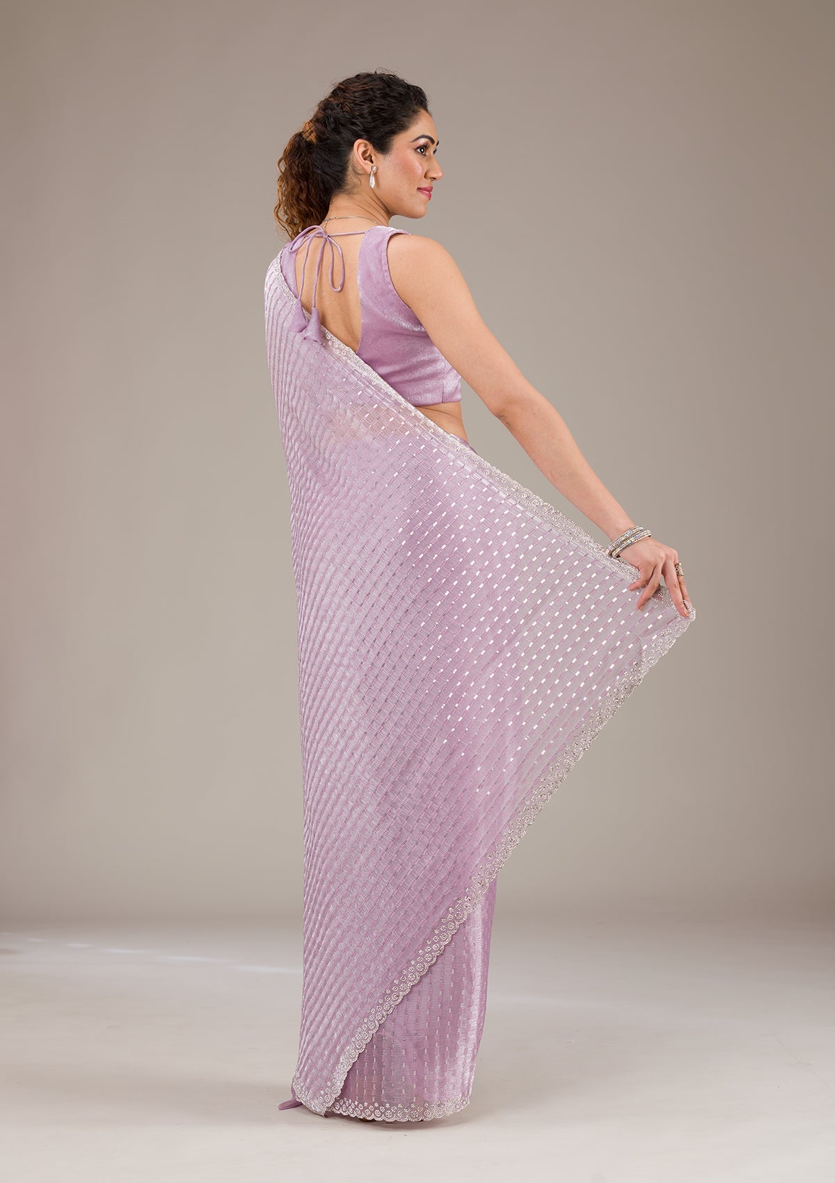 Koskii Lavender Stonework Georgette Saree – Women's - view 2