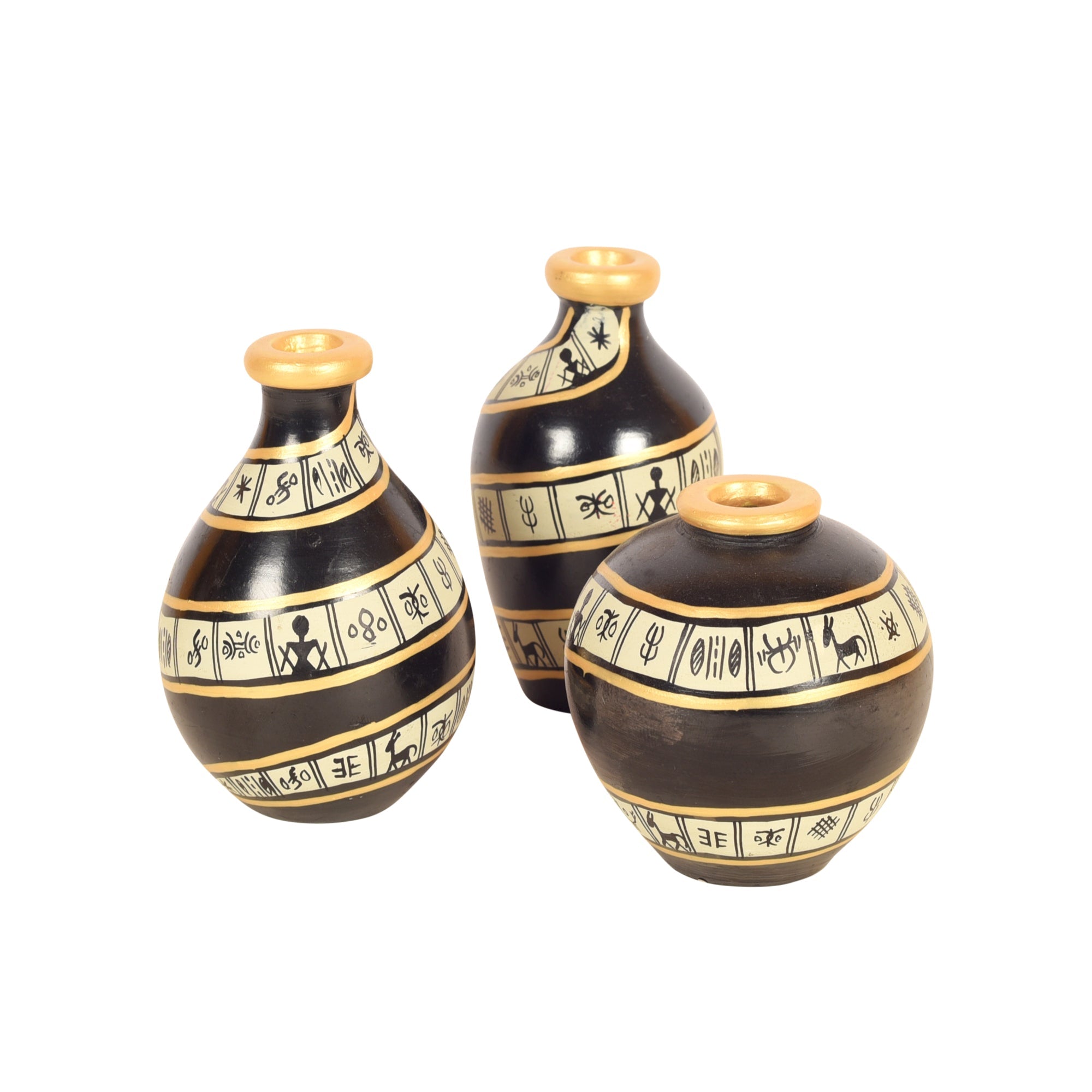 ART CREATIONS BY SUMAN SONTHALIA Black Spiral Terracotta Miniature Vases (Set of 3) - view 2