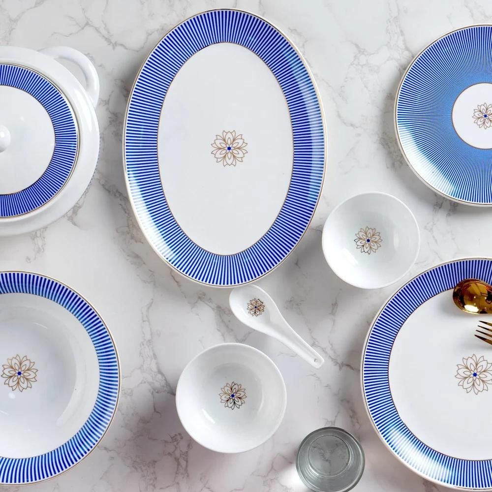 Clay Craft Urmi Noir Blue Dinner Set | Premium 22K Liquid Gold | Set of 40 Pcs - view 6