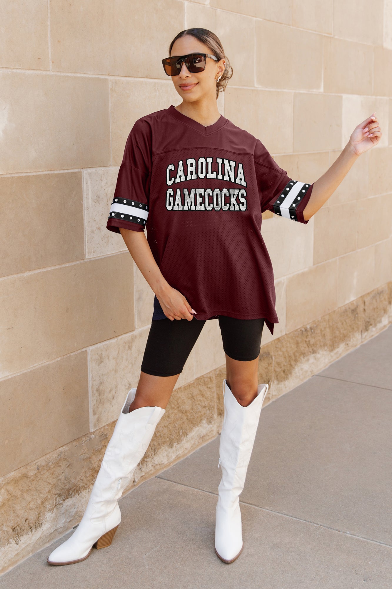 GC South Carolina Gamecocks Until Kickoff Oversized V-neck Rhinestone-striped Trim Fashion Jersey - view 2