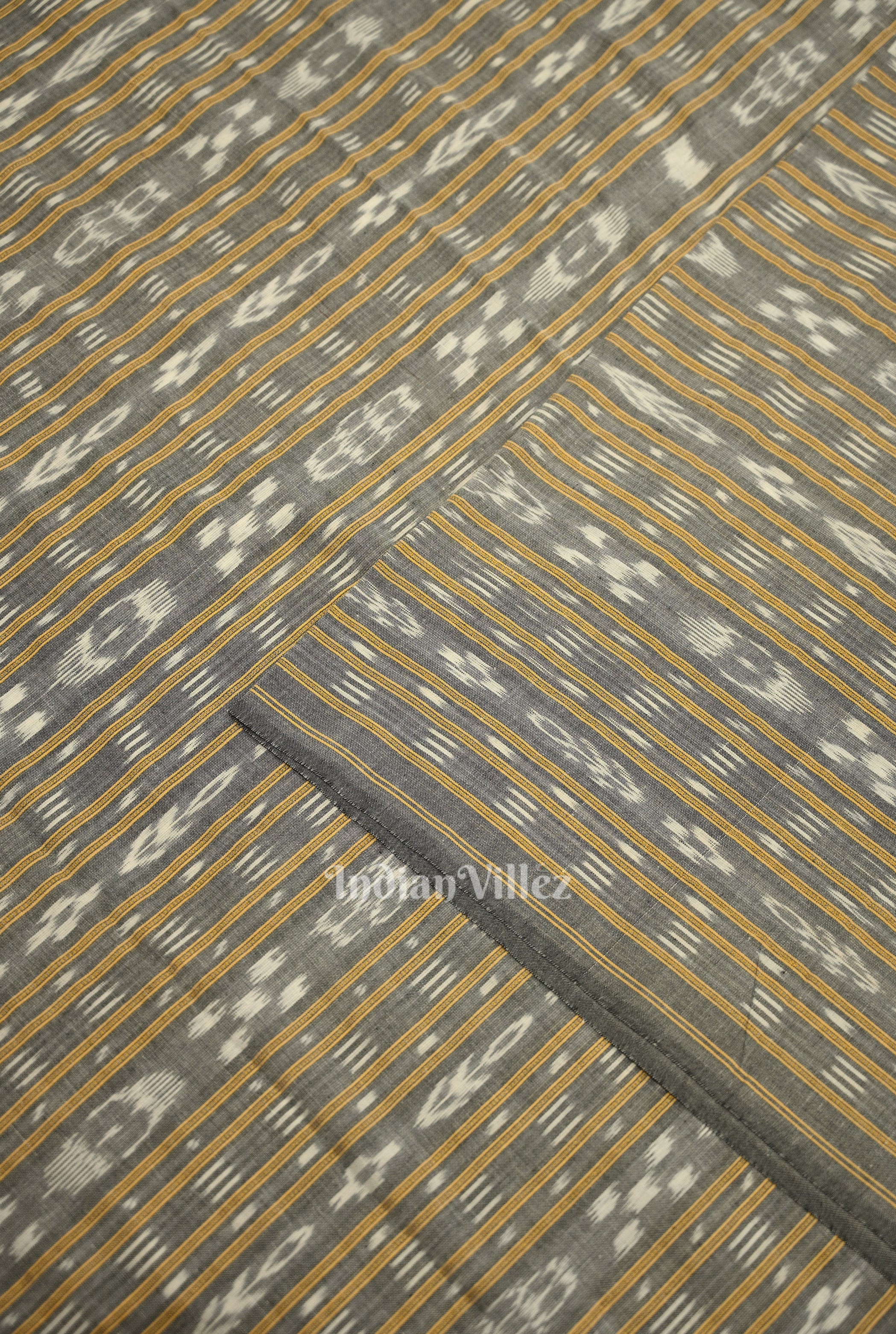 IndianVillèz Cement Gray Sambalpuri Odisha Ikat Cotton Fabric - view 2