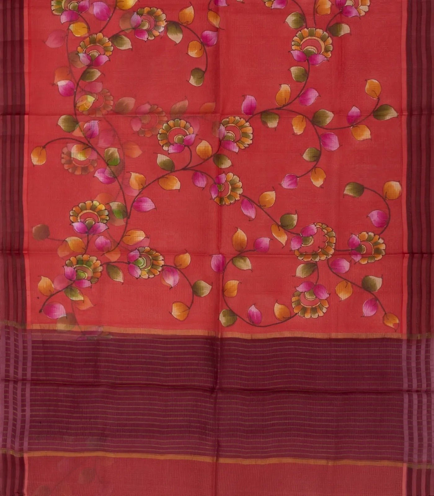 RmKV Red Woven Kota Silk Saree With Hand Painted Floral Motifs-Red - view 2