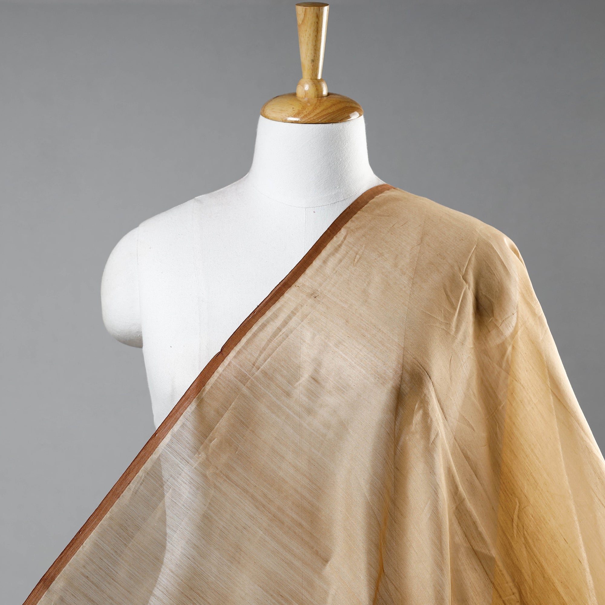 CHANDERI BY RAUPH KHAN Beige - Traditional Chanderi Silk Pure Handloom Fabric
