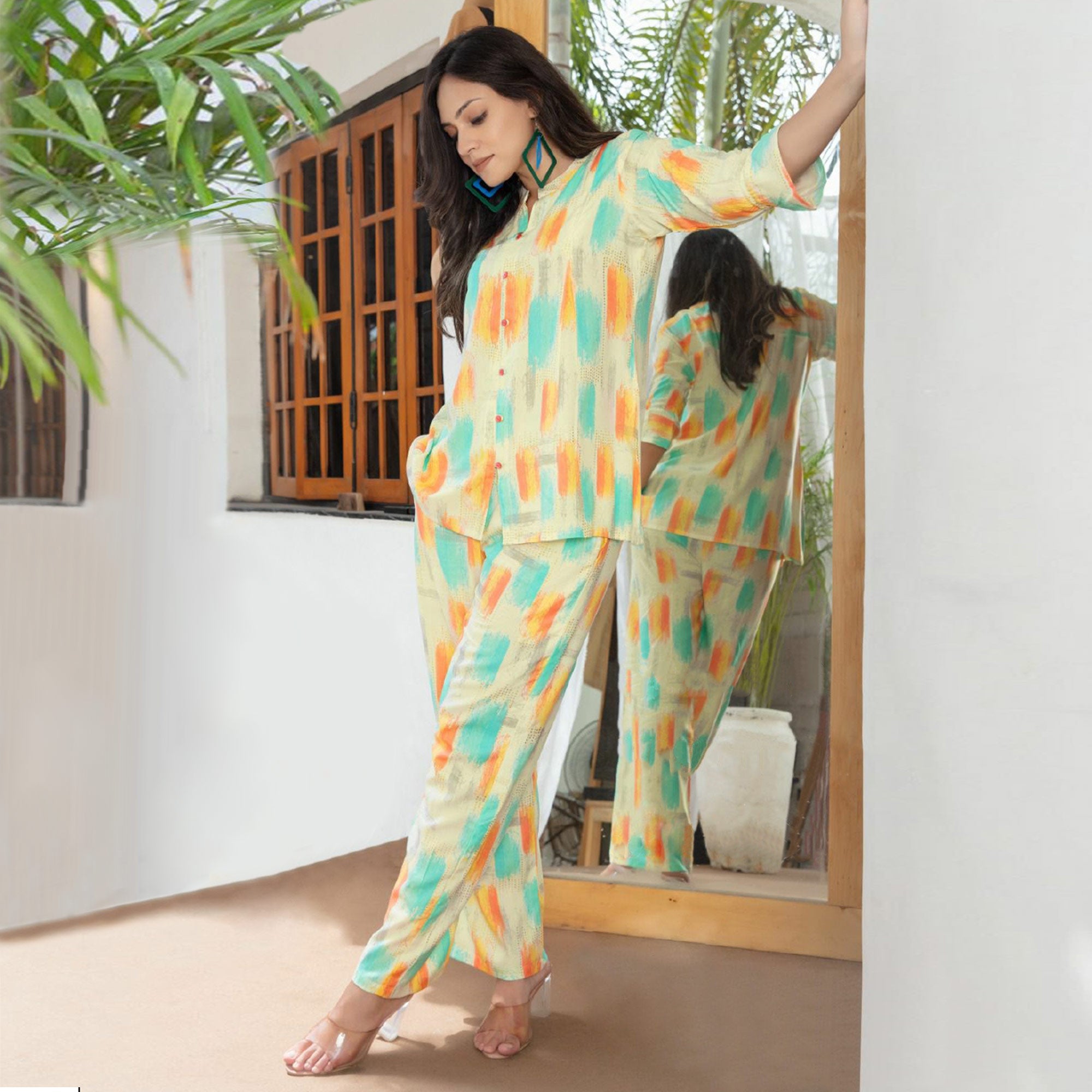 Peachmode Seller Multicolor Foil Printed Rayon Co Ord Set