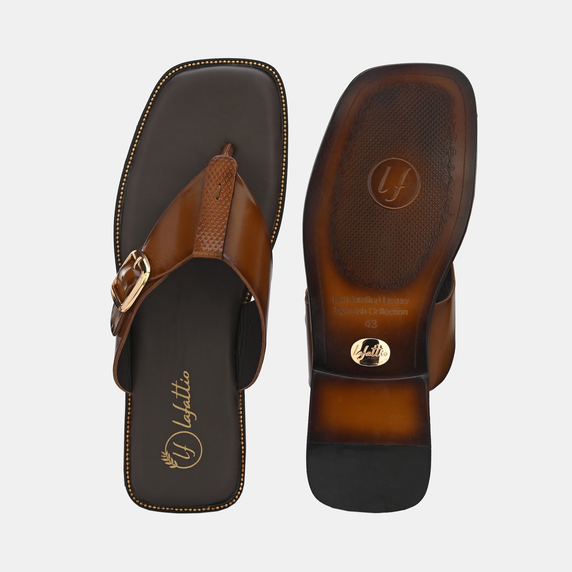 Tan Buckled Slippers by Lafattio - view 2