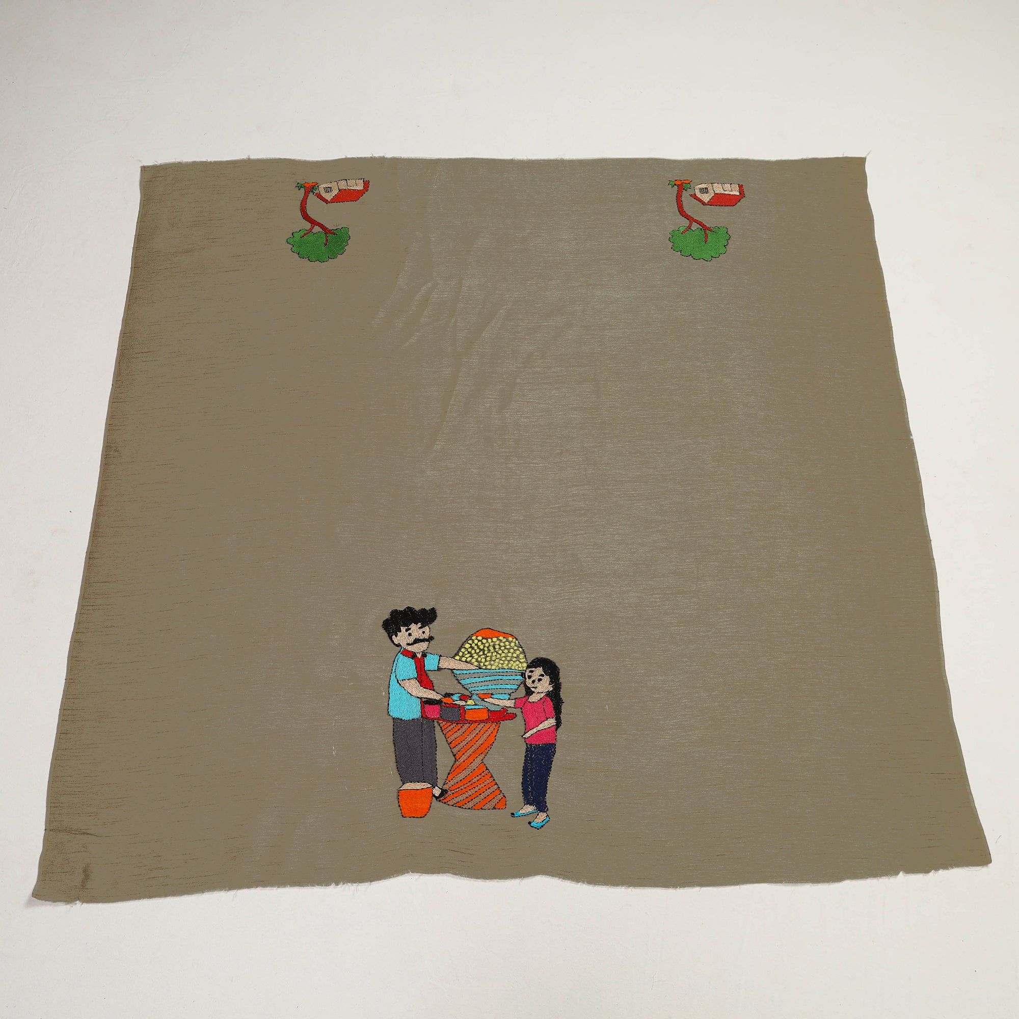ITOKRI CRAFTS INITIATIVE Beige - Bengal Kantha Embroidery Raw Silk Blouse Piece 37 - view 3