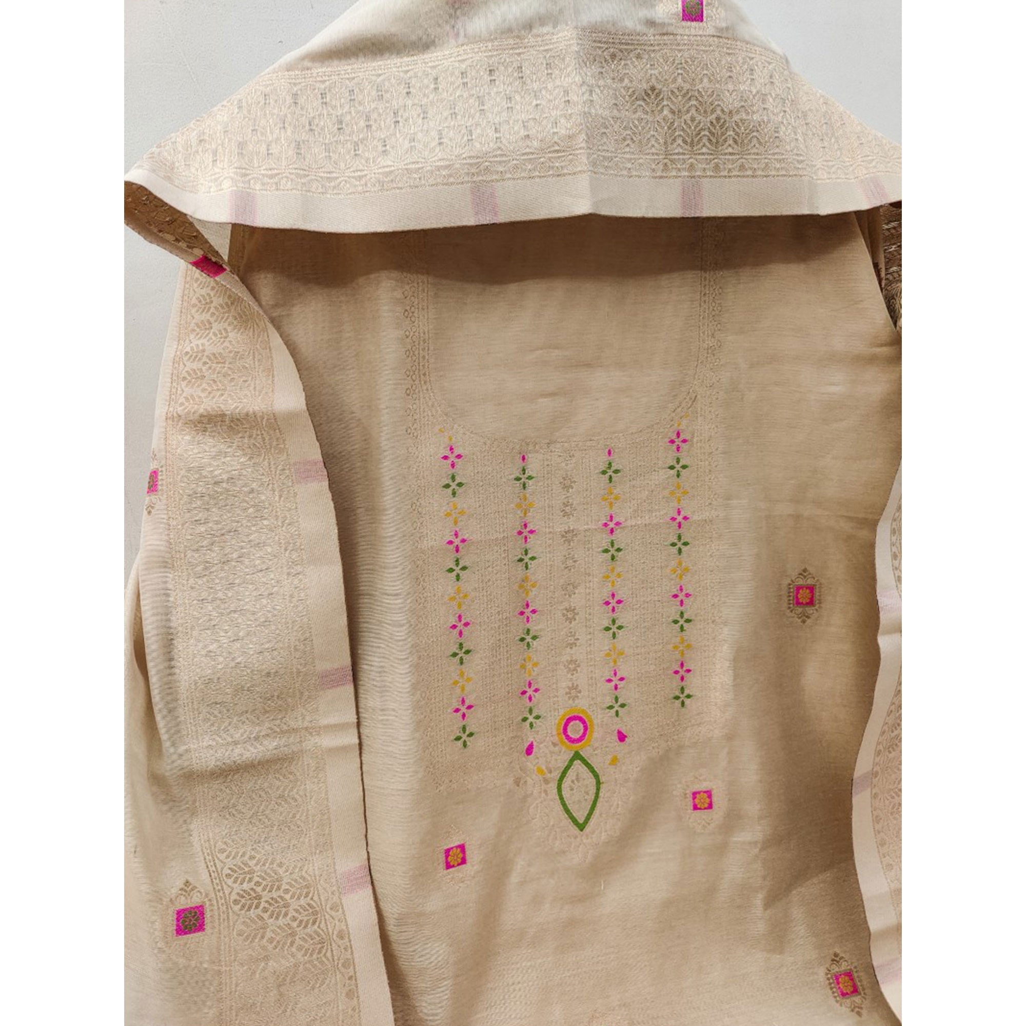Peachmode Chikoo Floral Woven Chanderi Dress Material - view 5