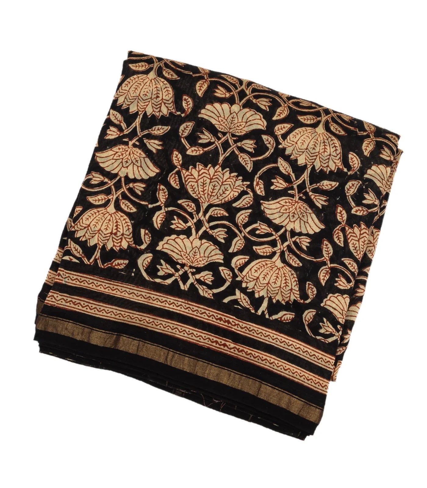 RmKV Black Chanderi Cotton Saree Printed With Floral Vine Motifs