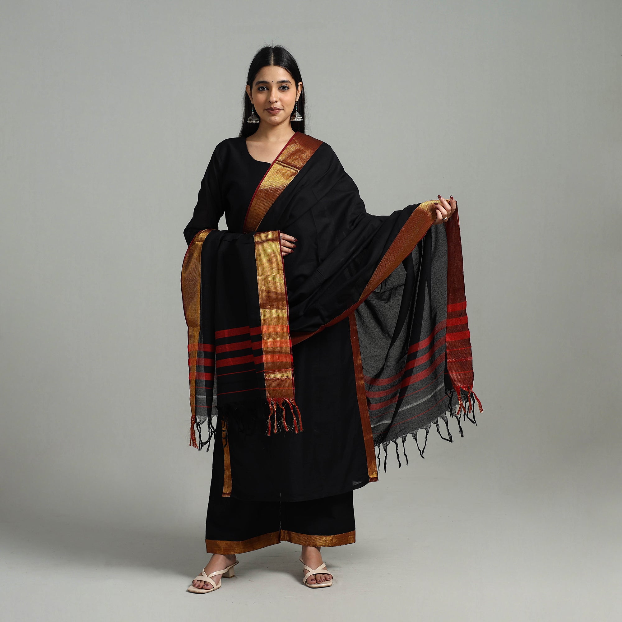 ITOKRI CASUALS Black - Cotton Dharwad Kurta Set with Palazzo & Dupatta 24 - view 2