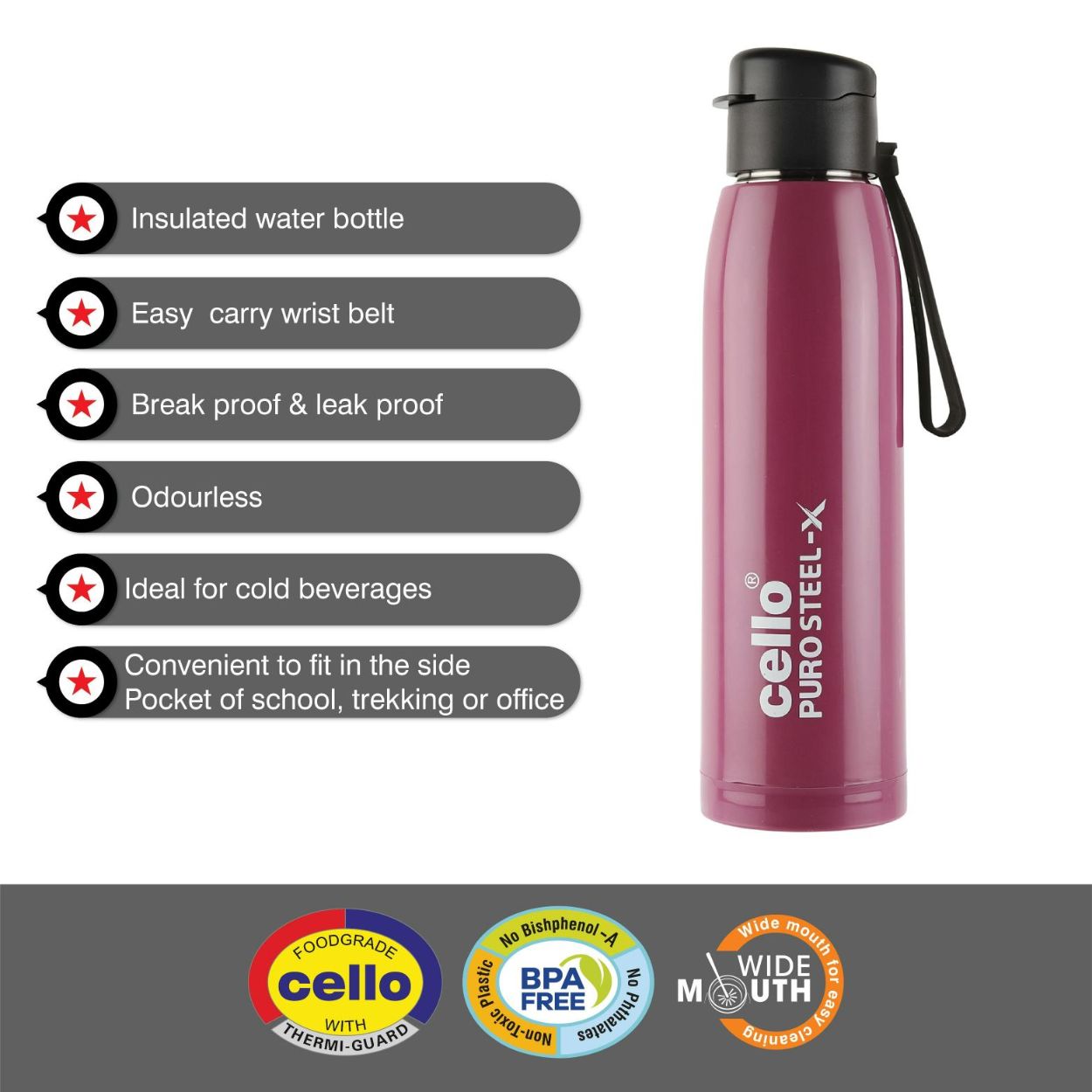 Cello Puro Steel-X Cooper 900 Water Bottle, 740ml - view 24