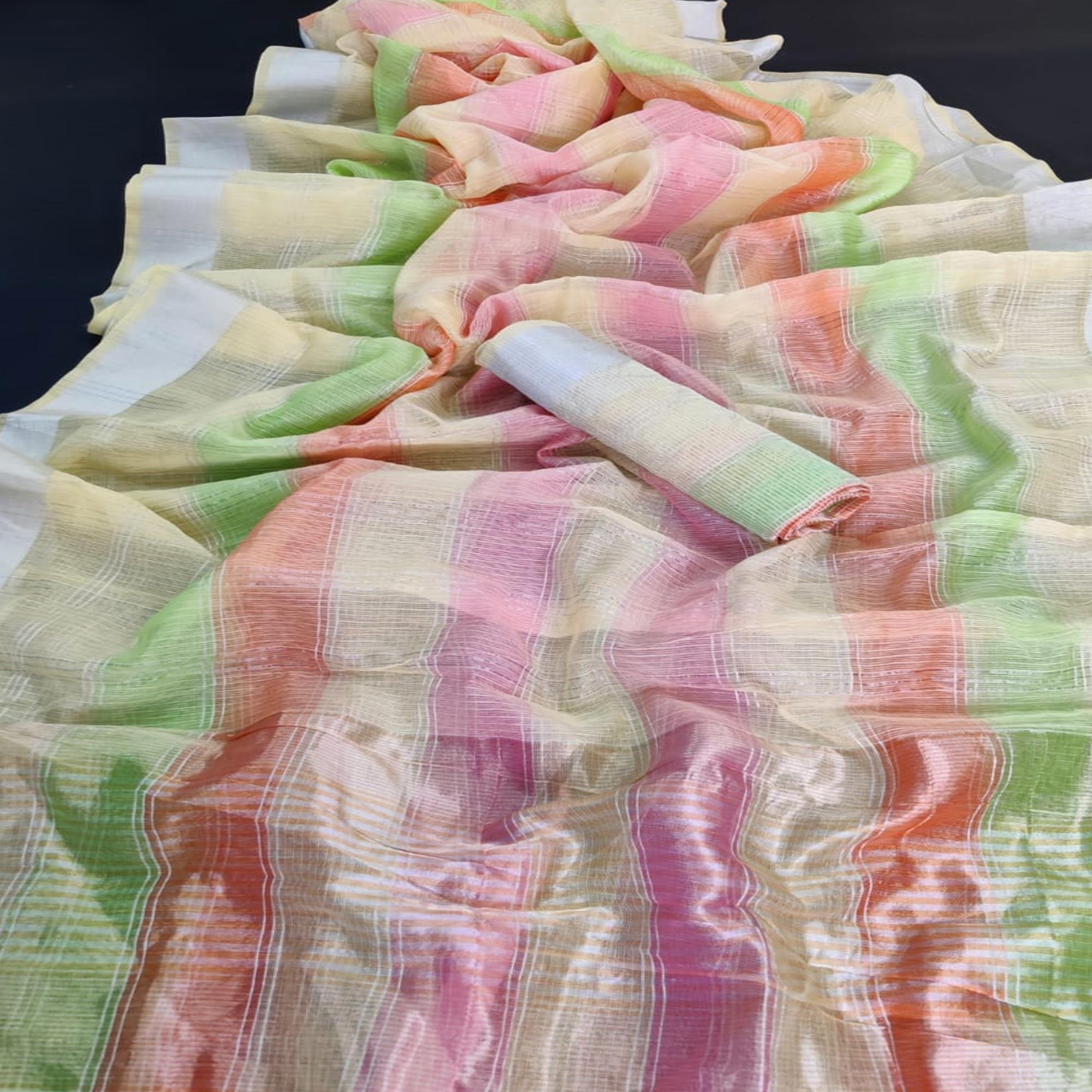 Peachmode Multicolor Festive Wear Woven Silk Border Saree