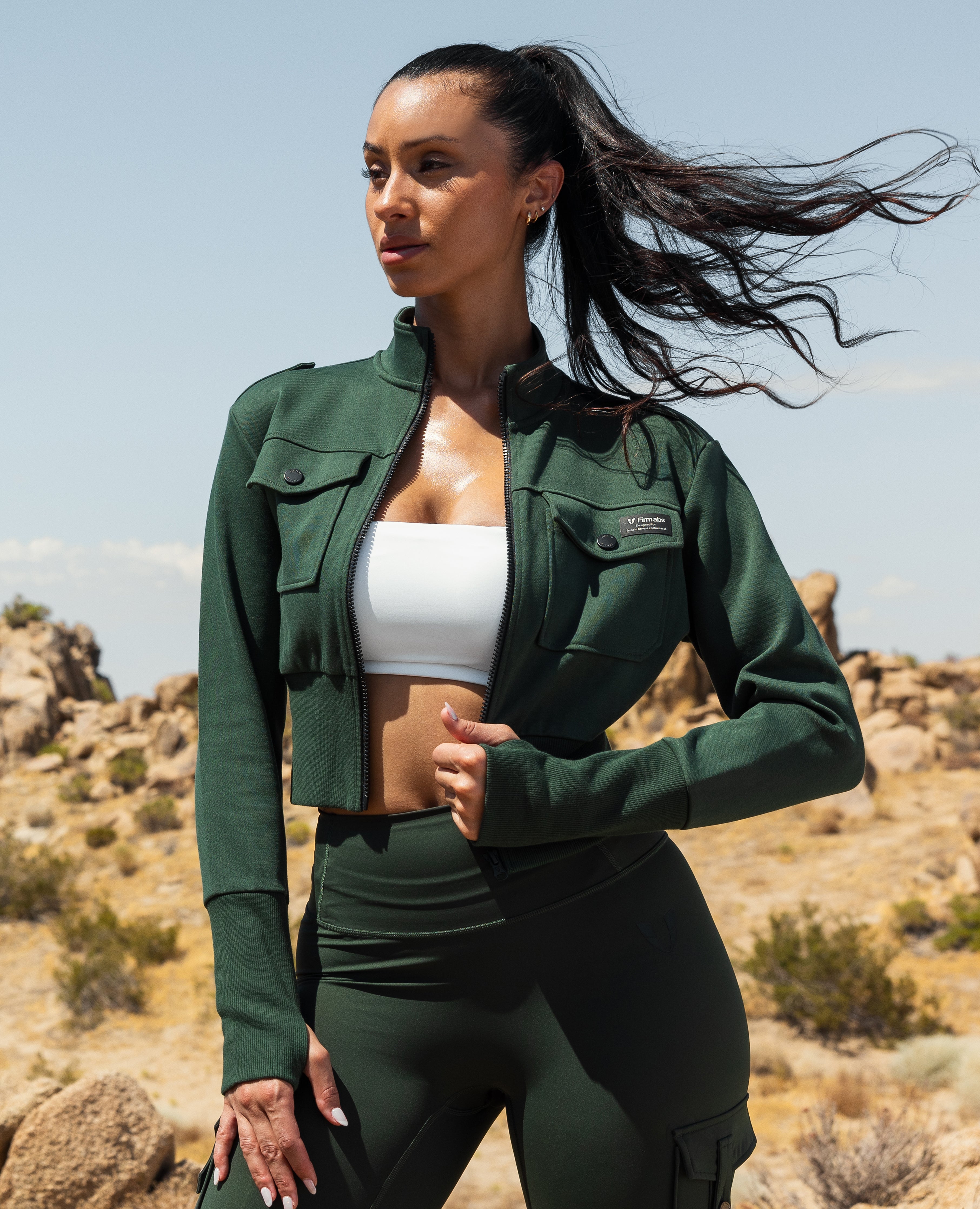 FIRM ABS Loose Fit Active Crop Jacket - Dark Army Green