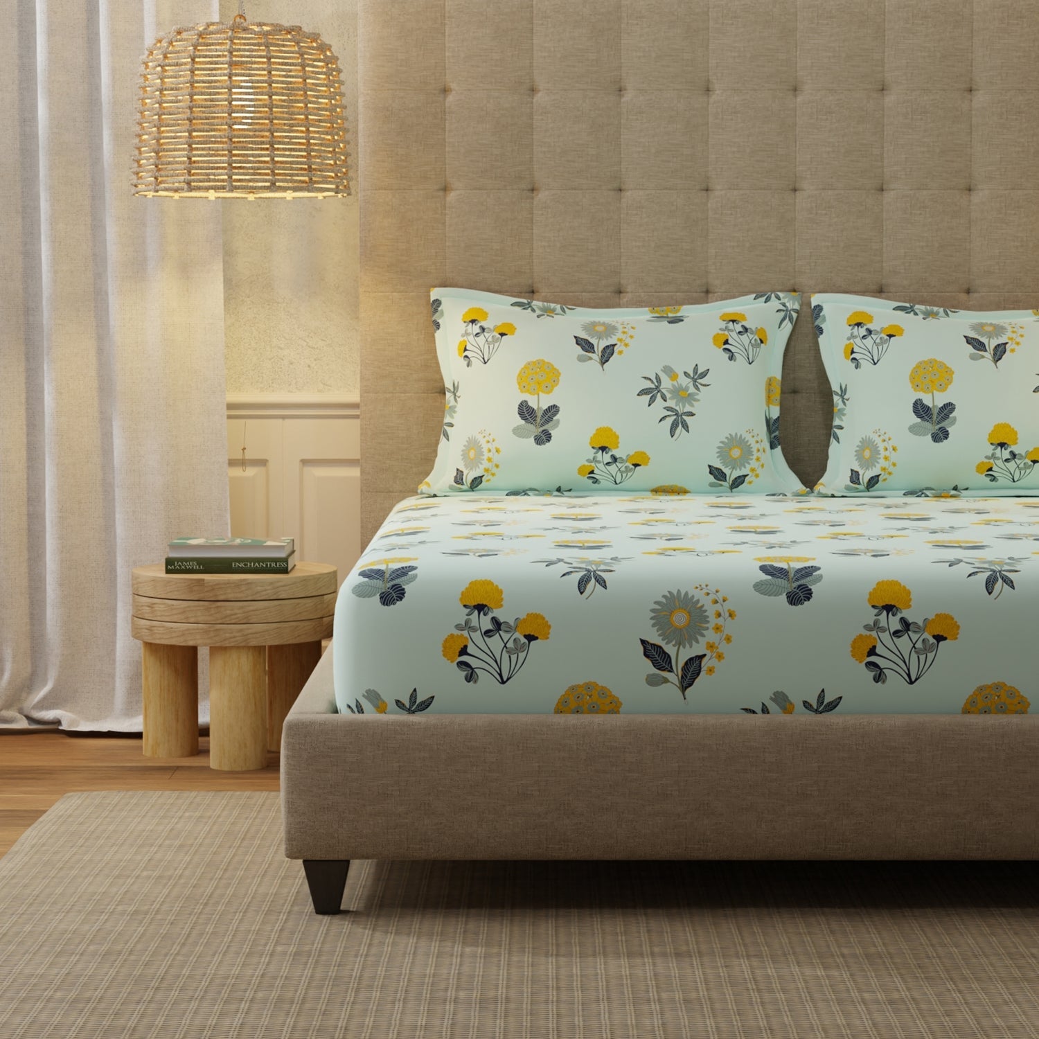 Urban Space -Home Furnishing Store Serene 200 TC 100% Cotton Bedsheet with Pillow Covers - Radiance Sky Blue