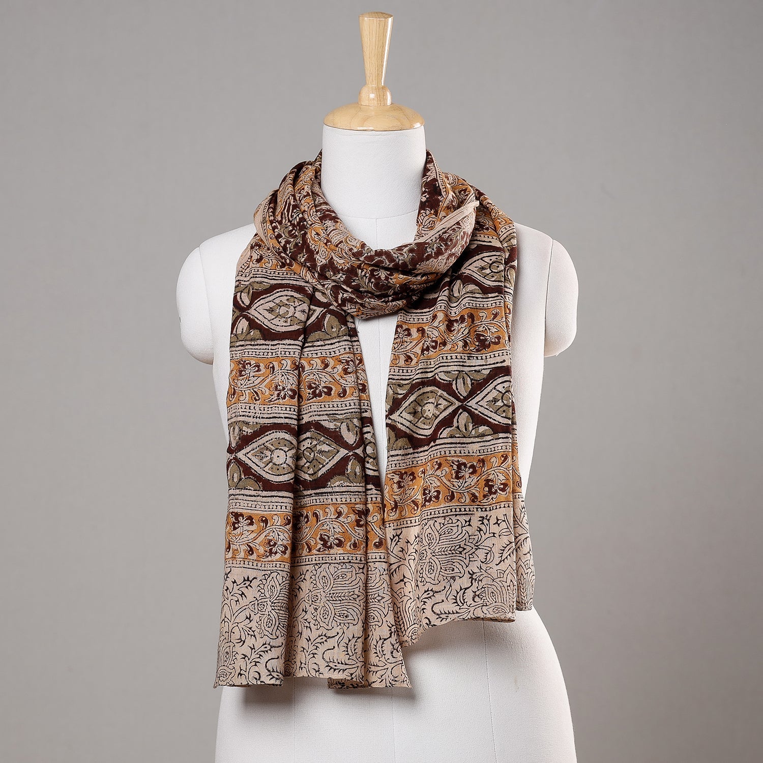 SOUTH KARGHA Brown - Kalamkari Block Printed Handloom Fine Cotton Stole