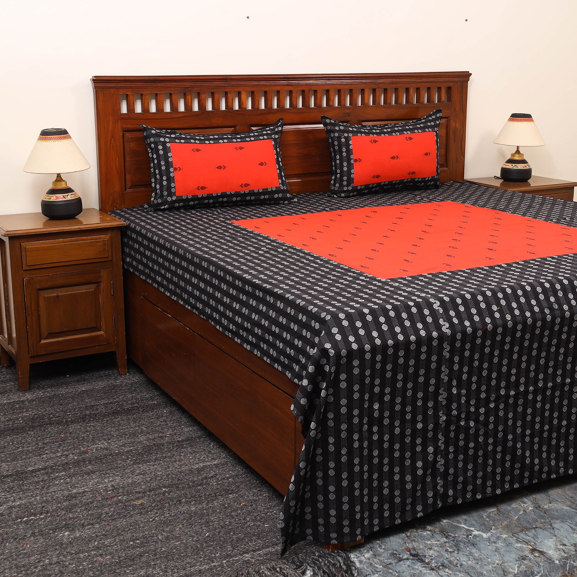 SOUTH KARGHA Black - Patchwork Cotton Double Jacquard Bedsheet Set 18