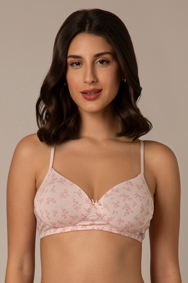 Amante Simply Soft Padded Non-Wired Cotton Bra - Pink Floral Print