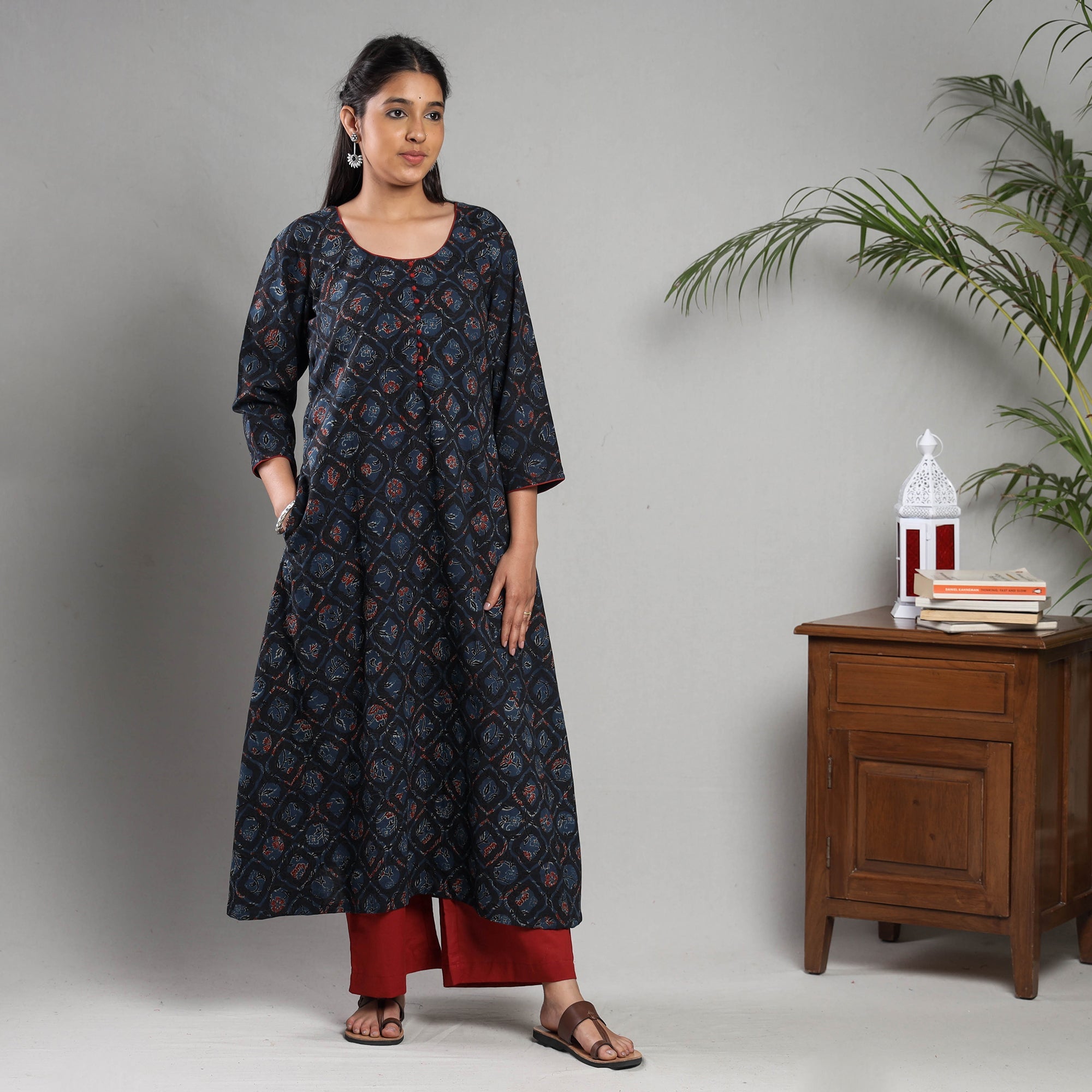 ITOKRI CASUALS Black Indigo Ajrakh Block Printing Cotton Kurta with Palazzo Set
