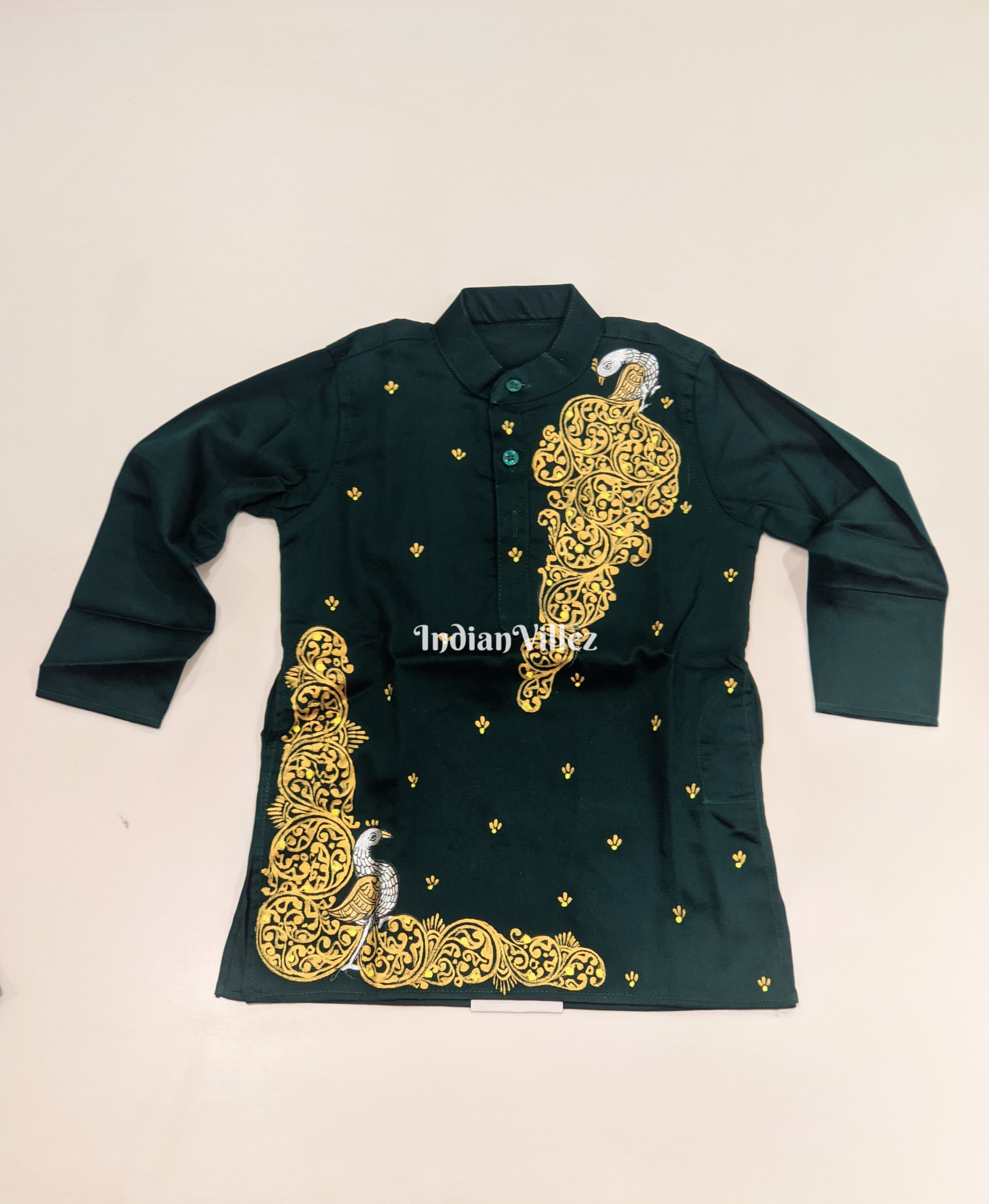 IndianVillèz Rama Green Boys Pattachitra Kids Kurta & Pyjama Set - view 2