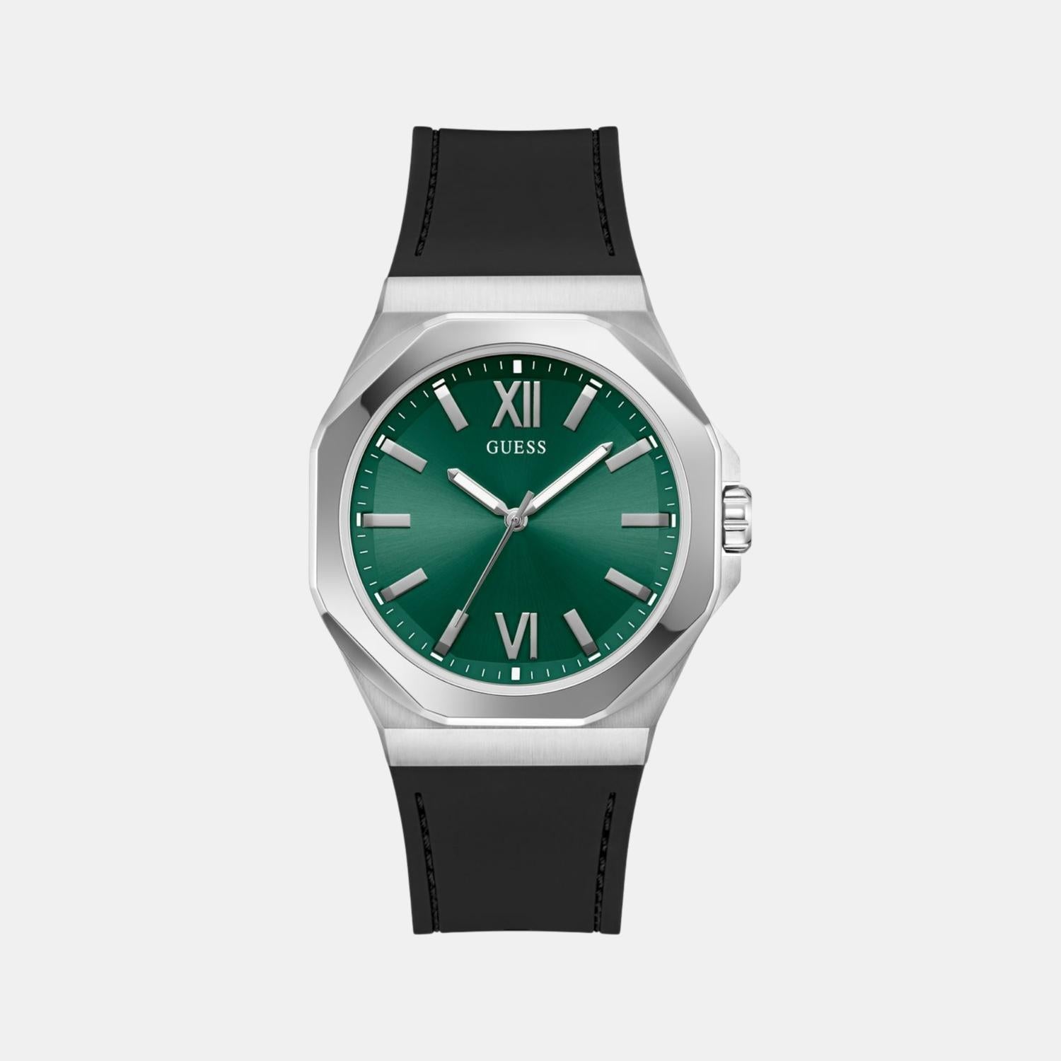 Guess Dress Men Quartz Green Dial Analog Silicone Watch GW0850G1