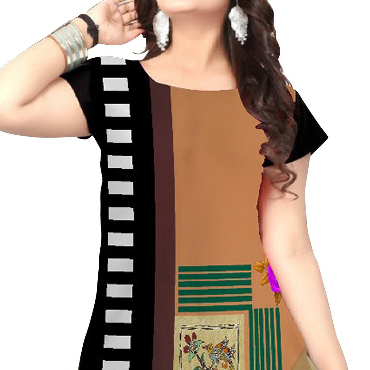 Peachmode Seller Imposing Brown Colored Casual Printed Crepe Kurti - view 2