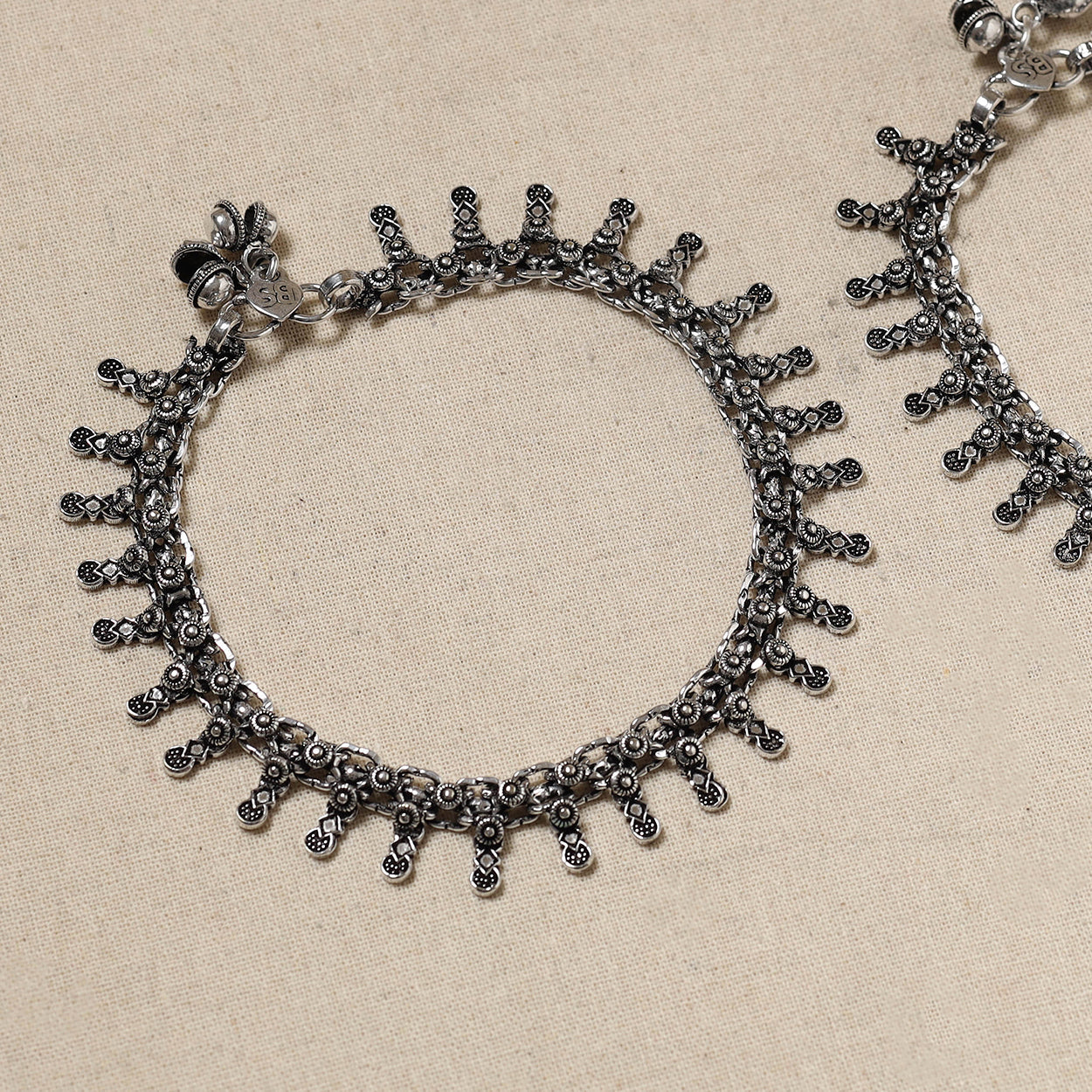 WHITE RIVER STORIES Antique Finish Oxidised German Silver Payal (pair) - view 2