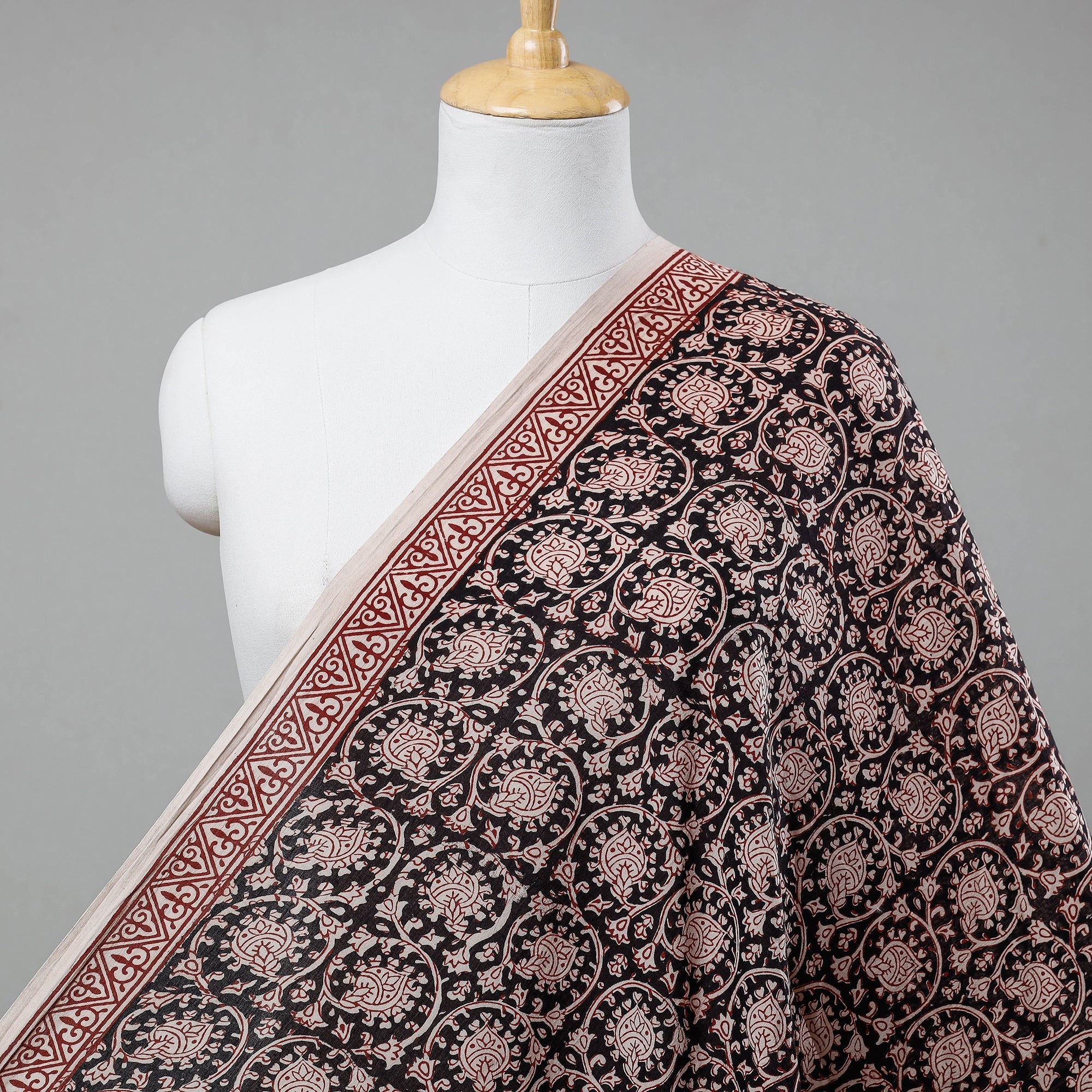 BAGH PRINTS BY UMAR FARUK KHATRI Black - Bagh Hand Block Printed Mul Cotton Fabric