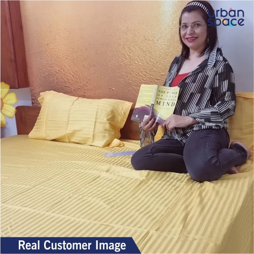Urban Space -Home Furnishing Store Fitted King Size Cotton Bedsheet - Mustard Color - view 4
