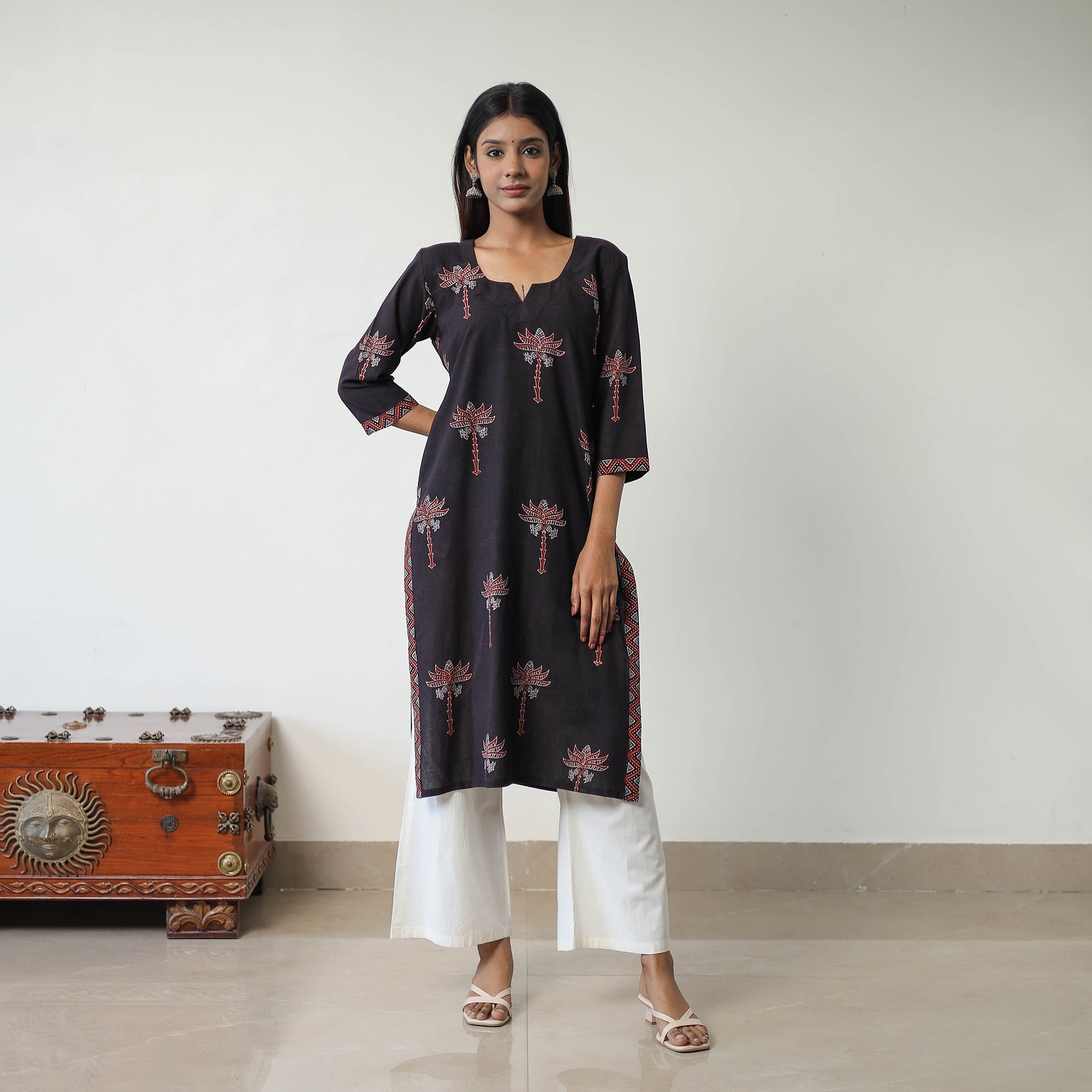 ITOKRI CASUALS Black - Block Printed Cotton Straight Ajrakh Kurta 15 - view 2