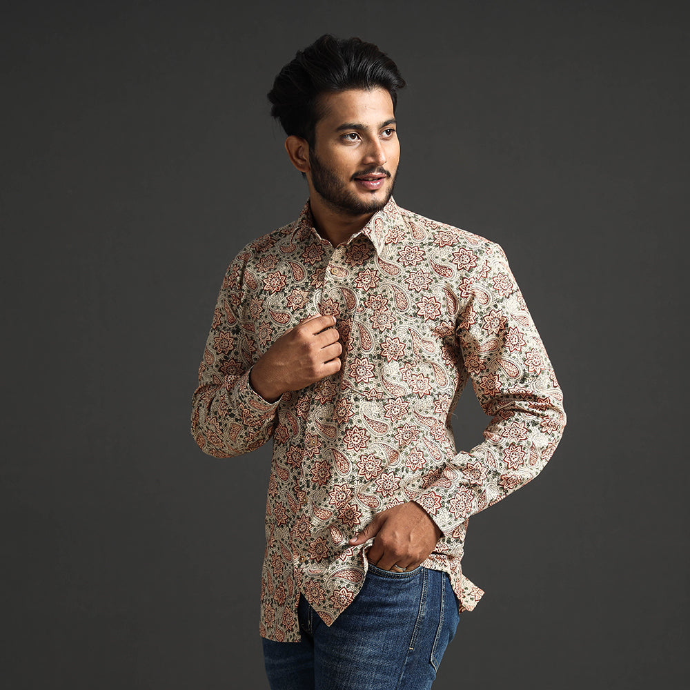ITOKRI CASUALS Beige - Premium Pedana Kalamkari Block Printed Cotton Men Full Sleeve Shirt - view 4