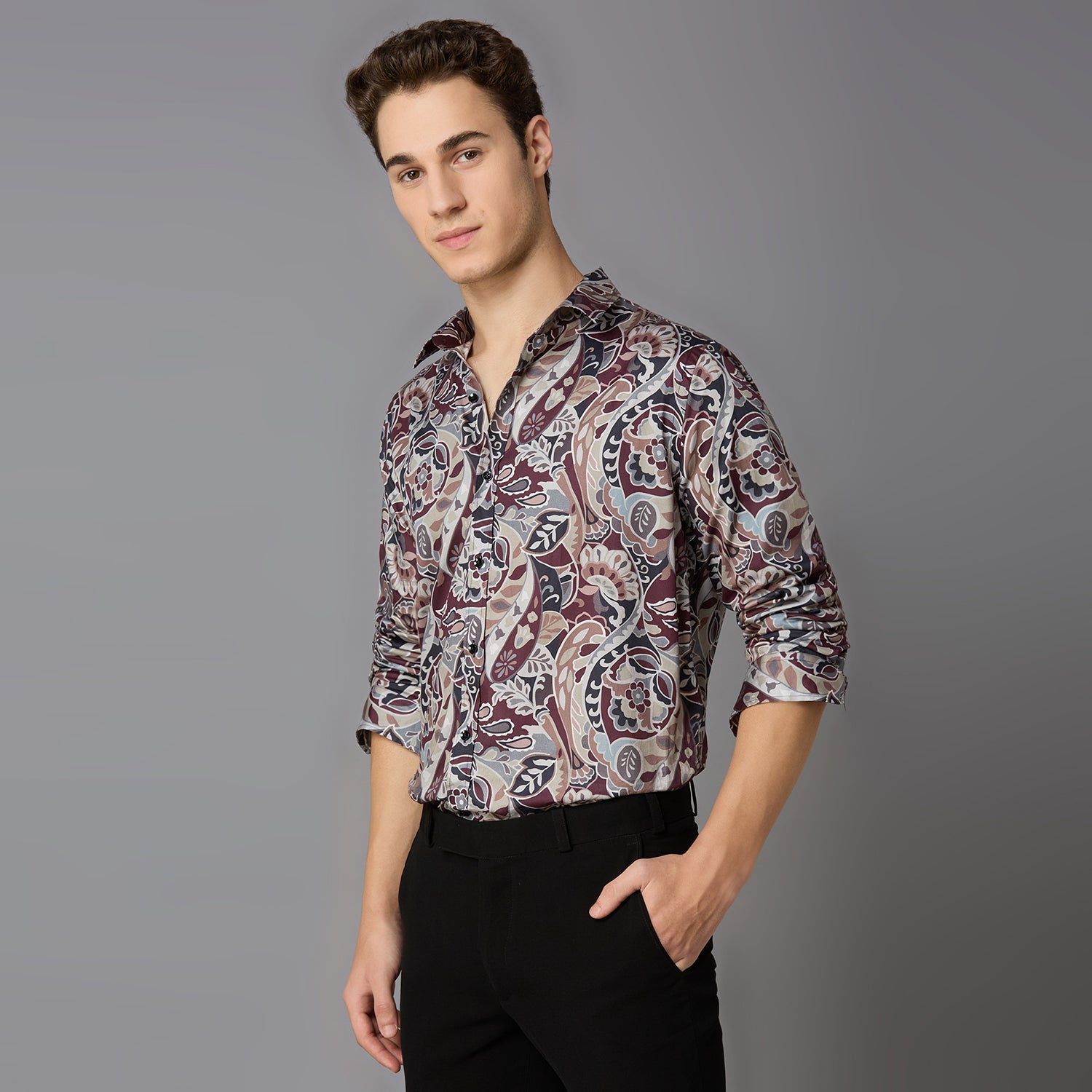 MARK & ALBERT Giza Cotton Printed Shirt – Red