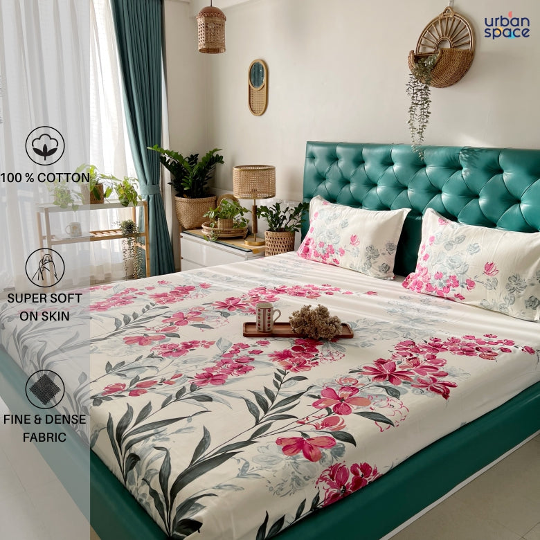Urban Space -Home Furnishing Store 200 TC 100% Cotton Printed Bedsheet - Majestic Pink - view 2