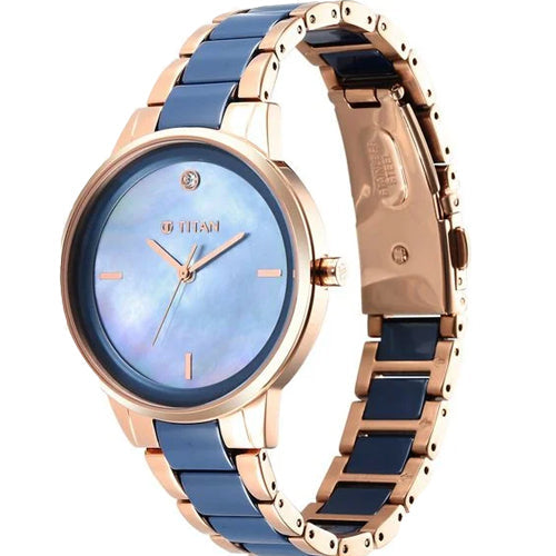 Titan Purple Ceramics Blue Dial Analog Steel and Ceramic Strap watch for Women 41mm 95213KD03 - view 3