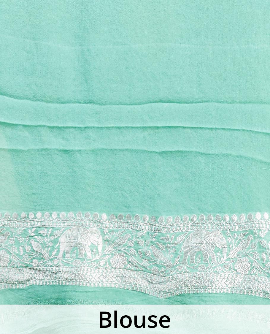 Pothys Green leaf motifs banaras georgette saree with traditional zari border - view 4