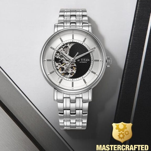 Titan Yin Yang Skeletal Automatic Analog with Black Dial Silver Stainless Steel Strap Watch for Men 42mm 90222SM01 - view 5