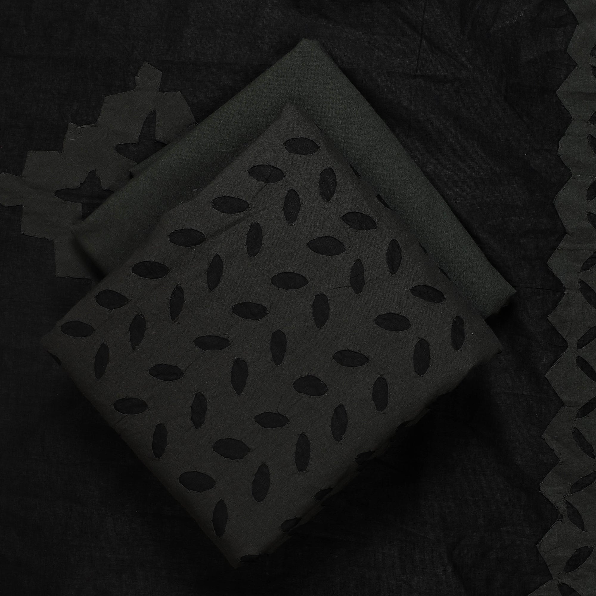 SHADES OF MARUDHARA Black - 3pc Cut Work Cotton Barmer Applique Dress Material 01 - view 2