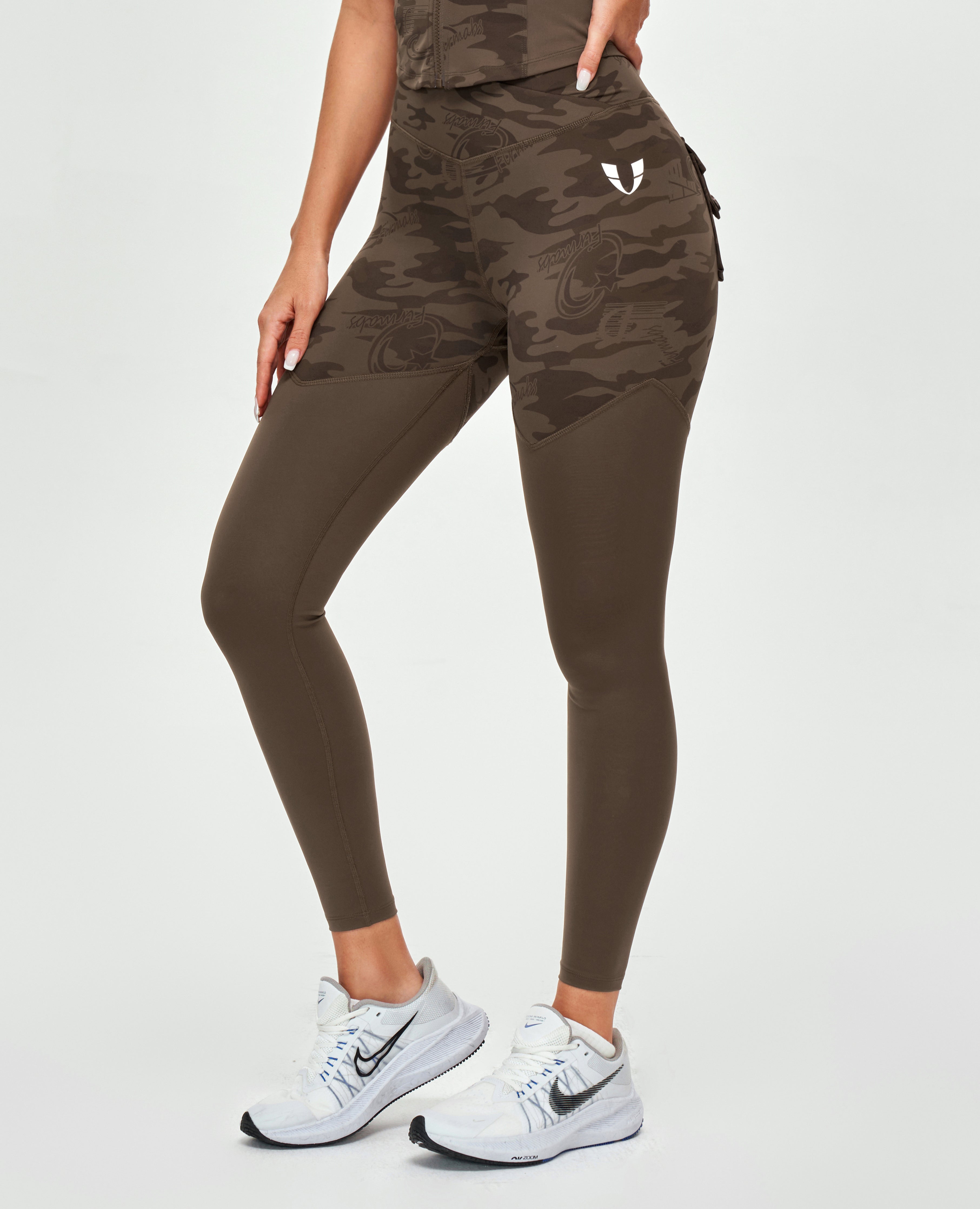 FIRM ABS V-waist Gym Leggings - Brown Camo