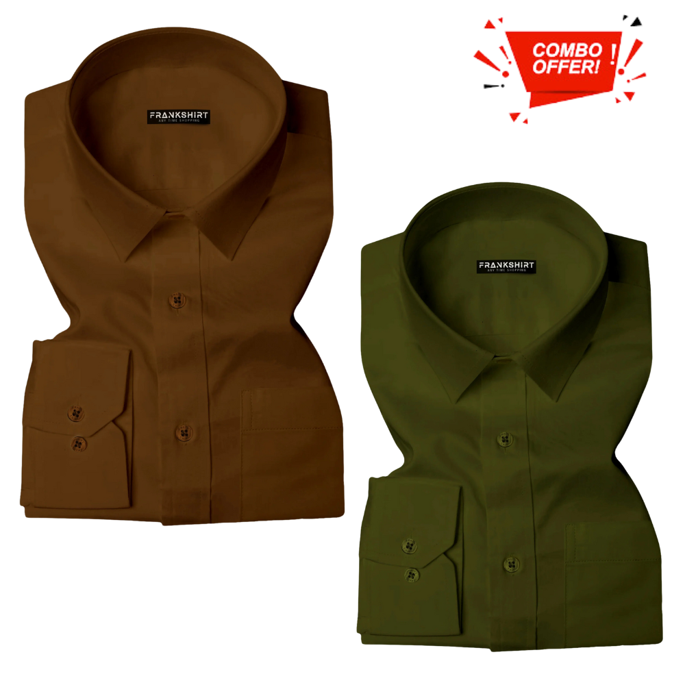 BlackTree Pack of 2 Cotton Shirt for Man (Brown and Bottle Green)