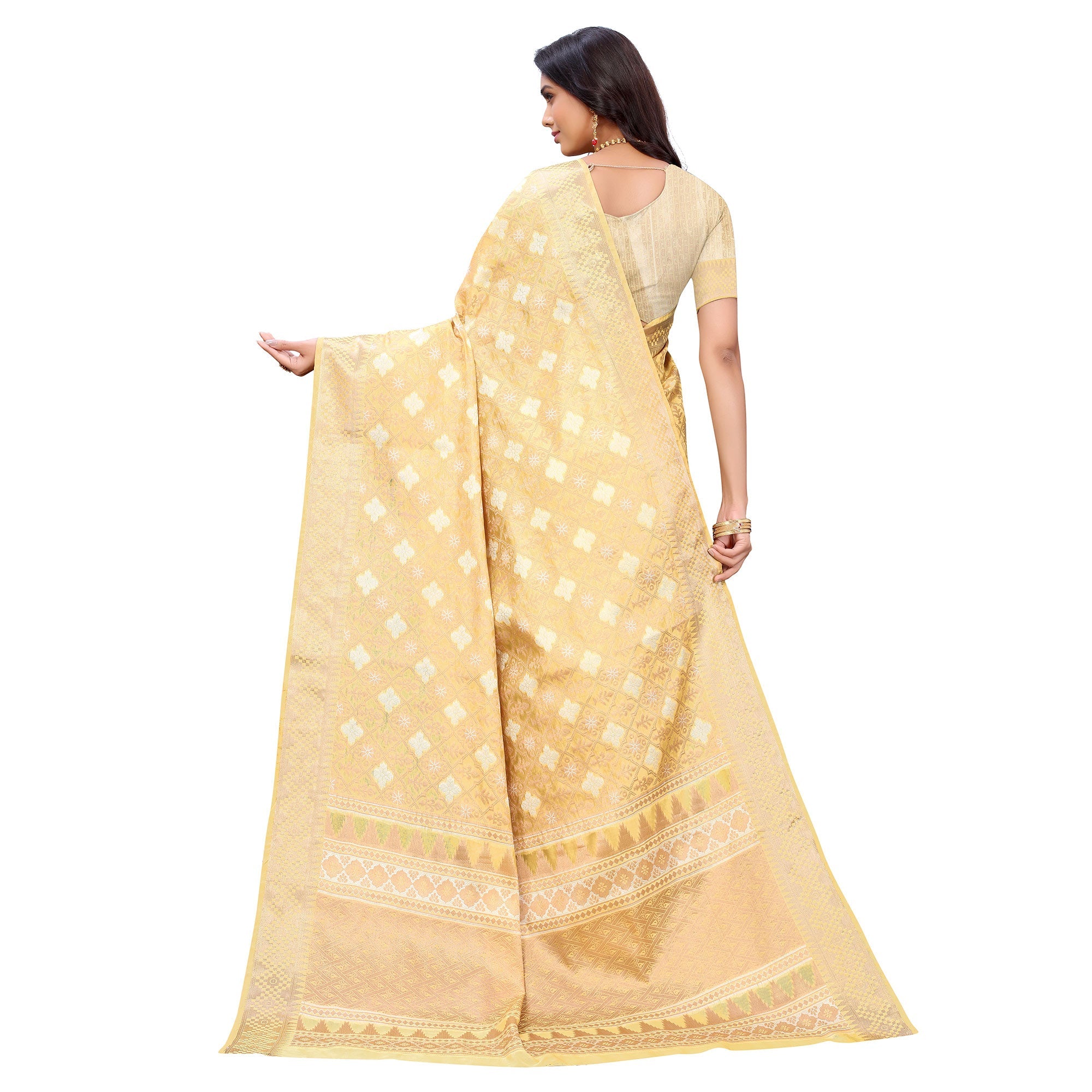 Peachmode Cream Festive Wear Woven Silk Saree - view 5