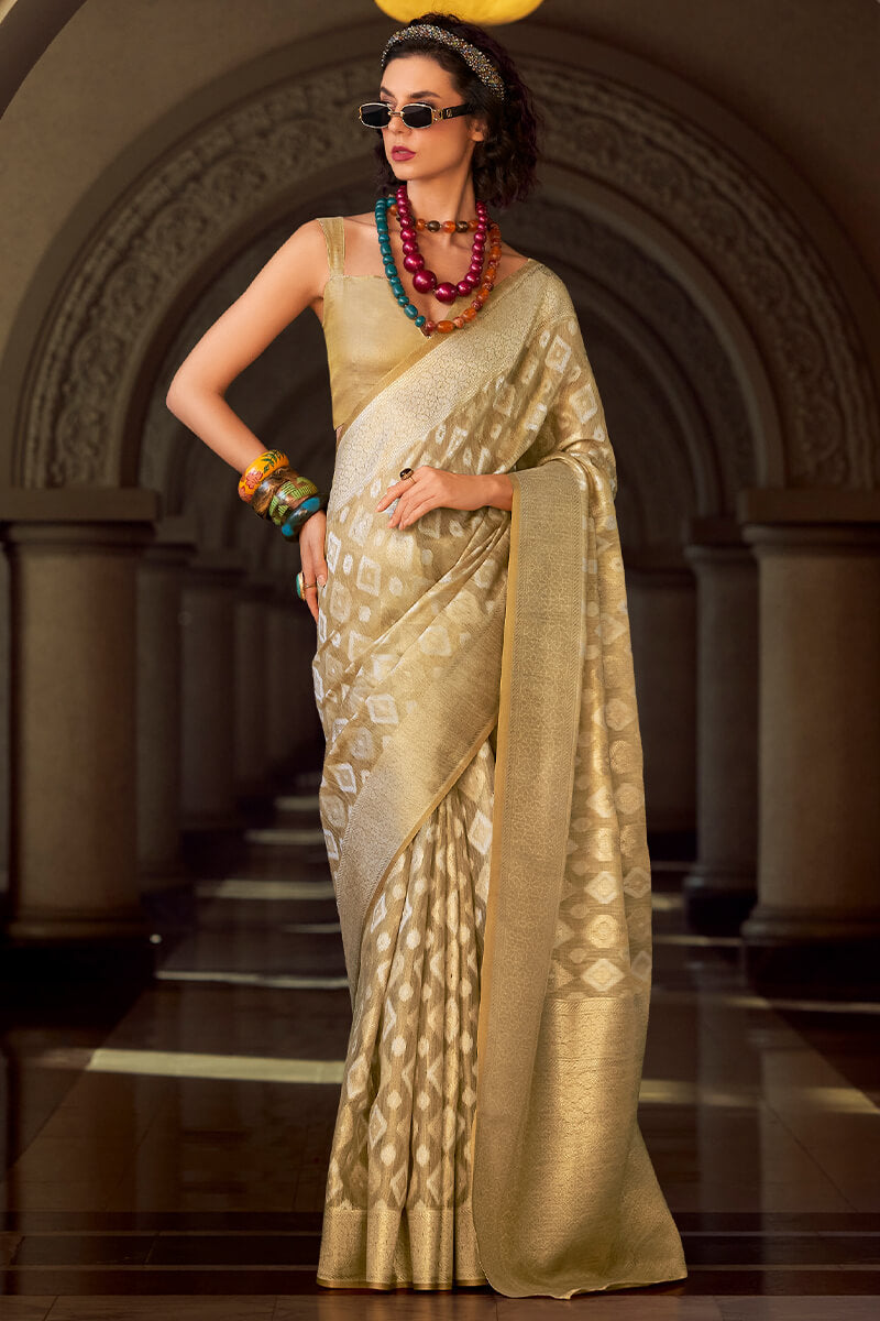 Rajpath Resonant Beige Soft Banarasi Tissue Silk Saree With Imaginative Blouse Piece