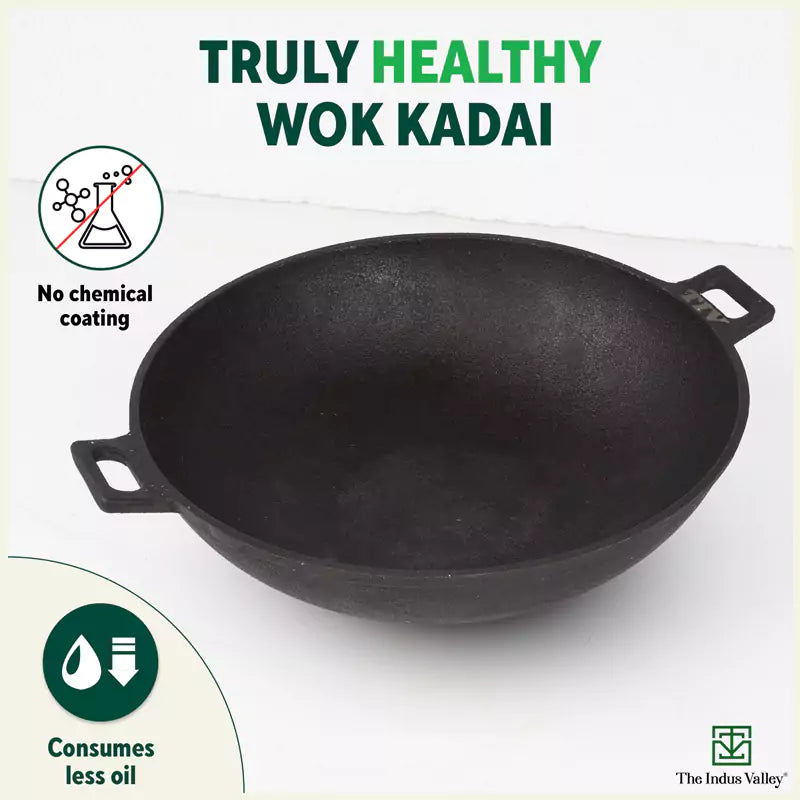 The Indus Valley CASTrong Cast Iron Wok Kadai, Pre-seasoned, 100% Pure, Toxin-free, 31cm, 3.2L, 2.8kg - view 4